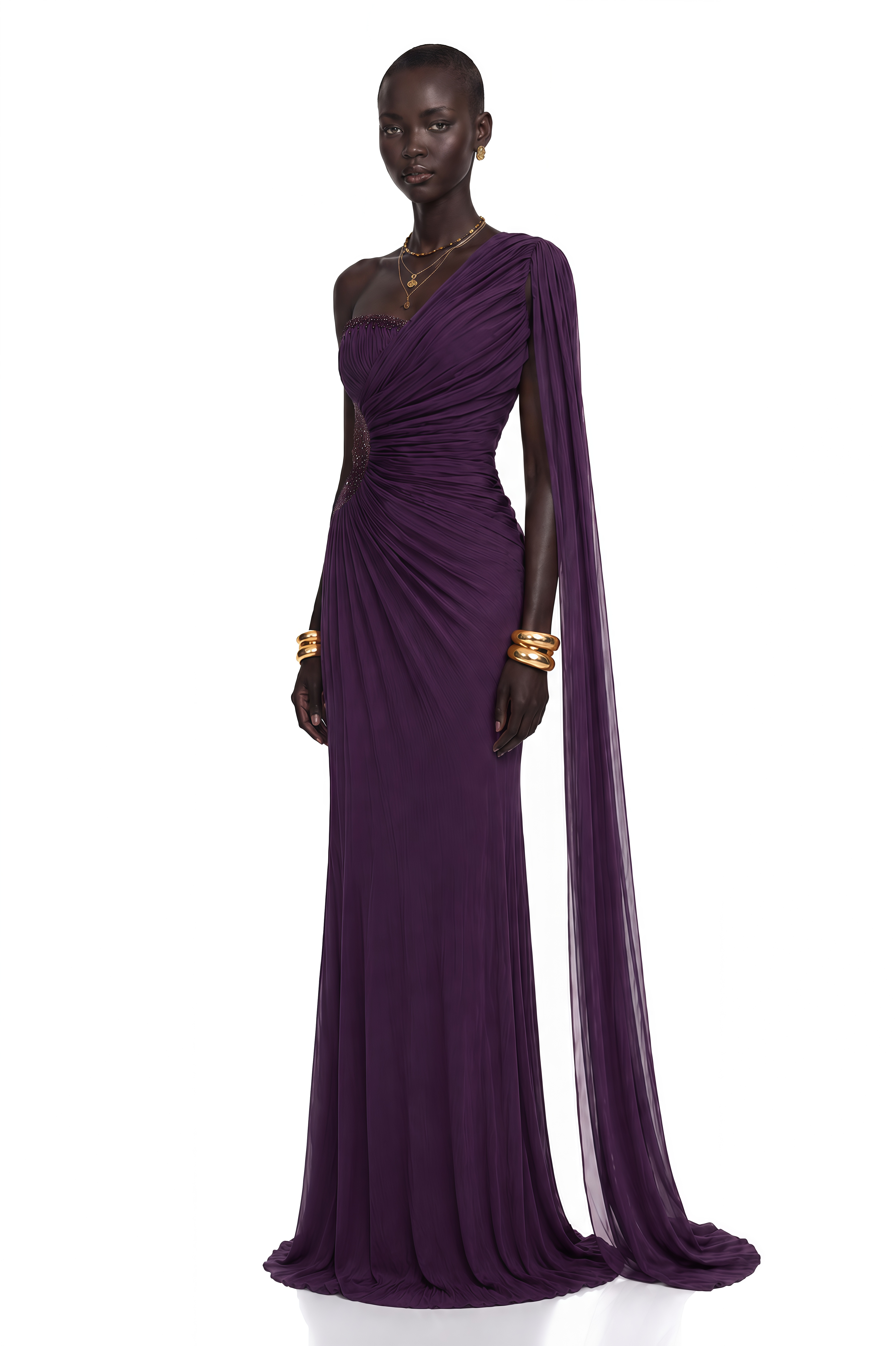 Katrin Purple One Shoulder Ruched Maxi Dress