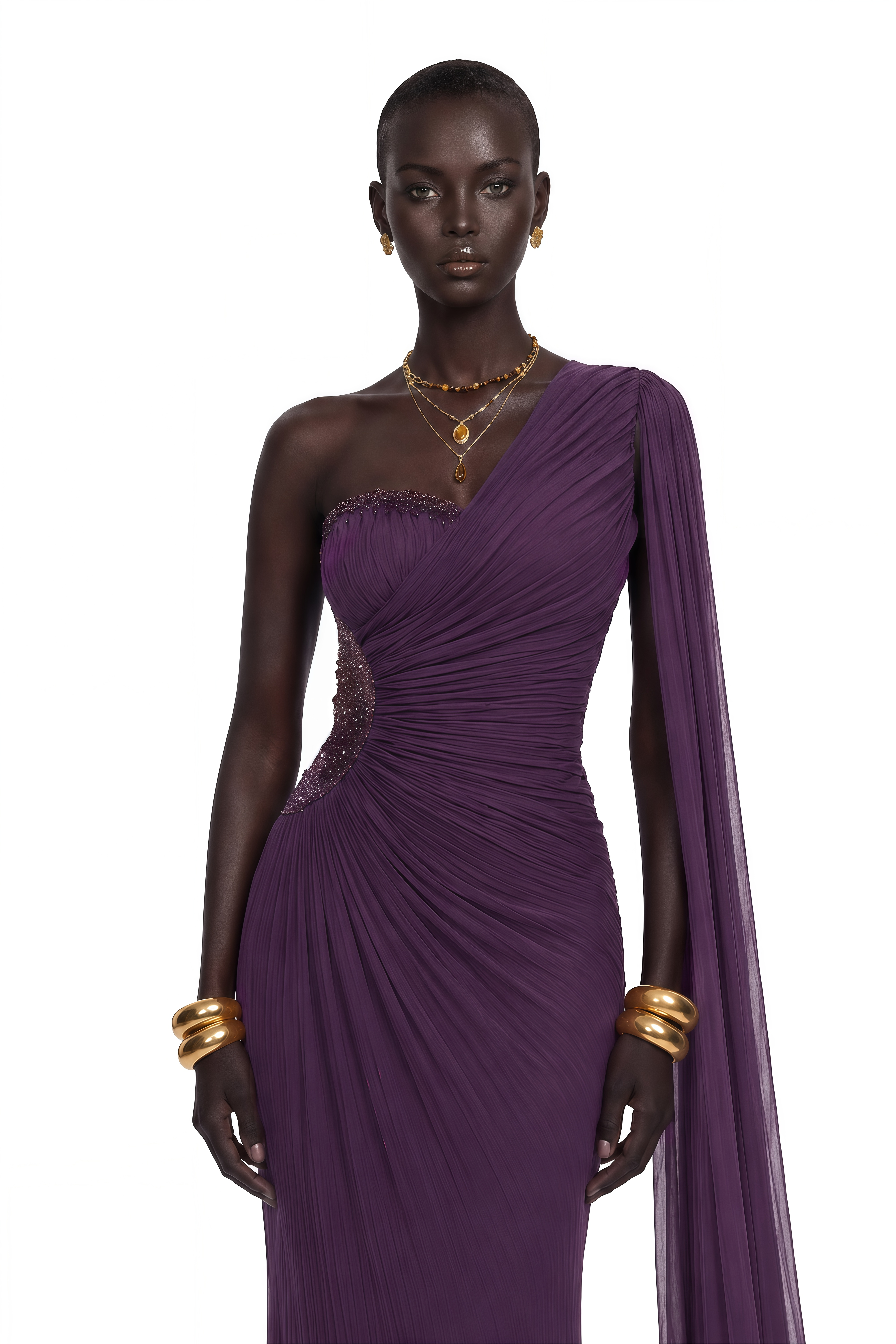 Robe longue froncée à une épaule Katrin Purple