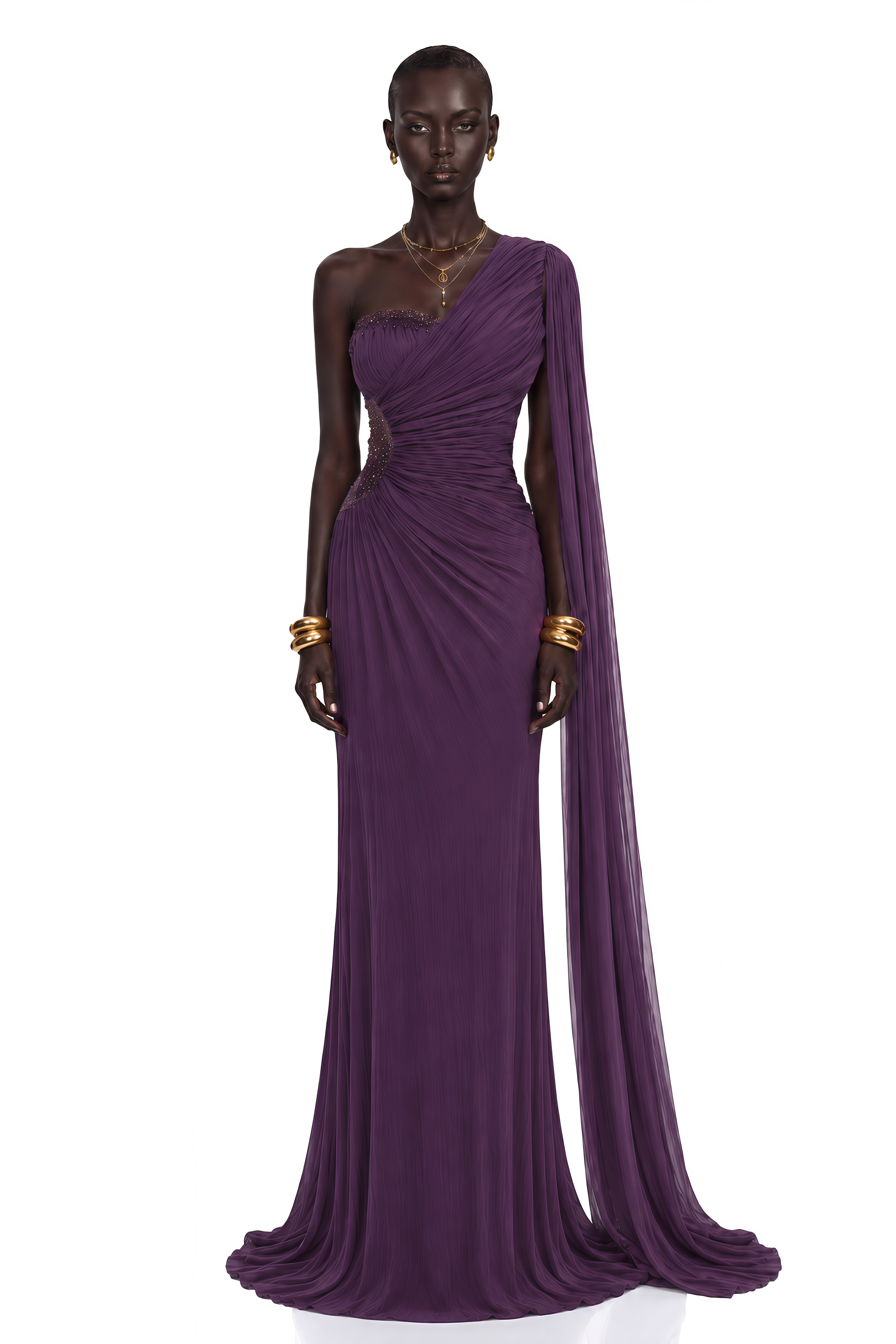 Robe longue froncée à une épaule Katrin Purple