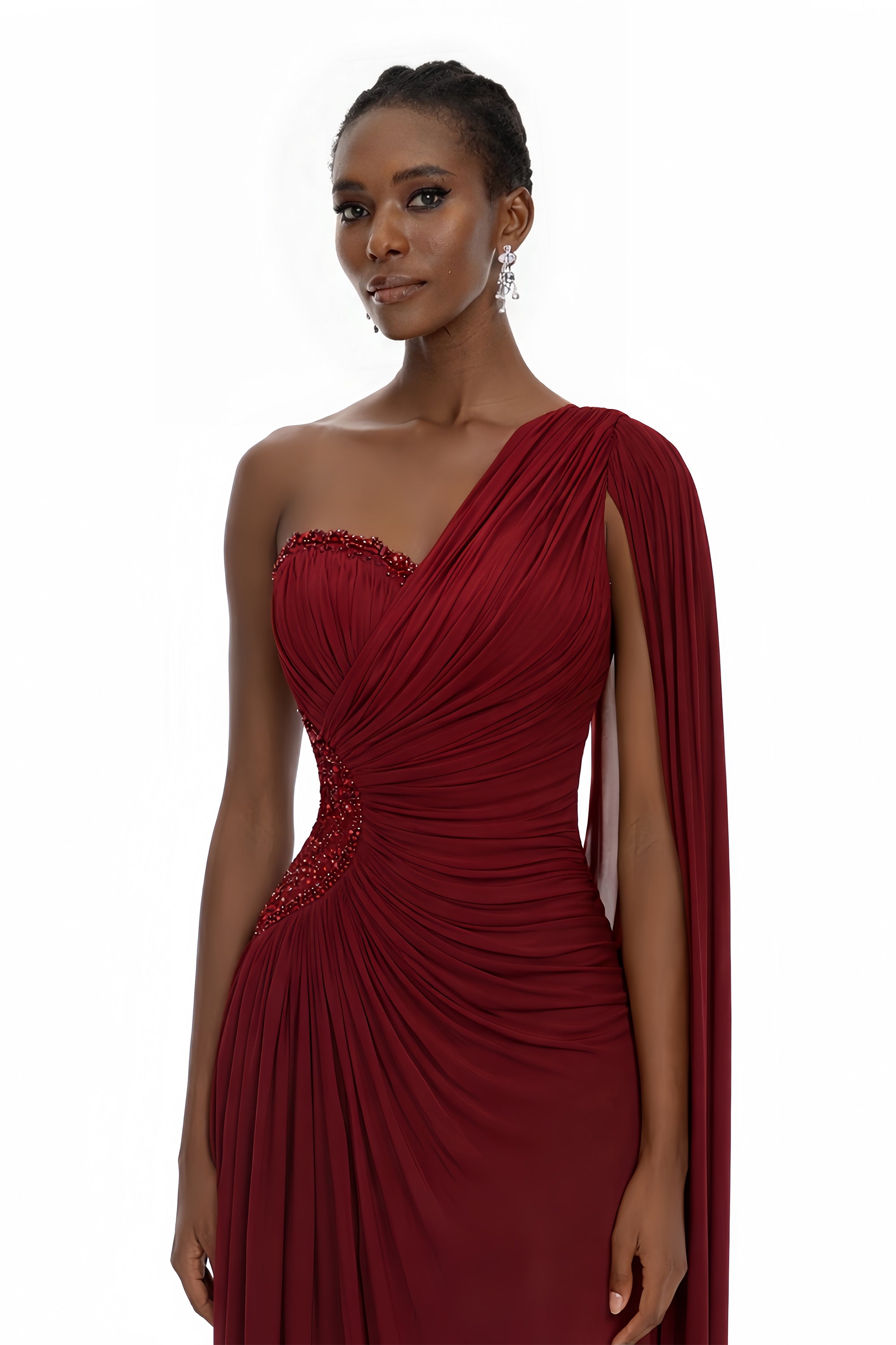 Katrin Red One Shoulder Ruched Maxi Dress