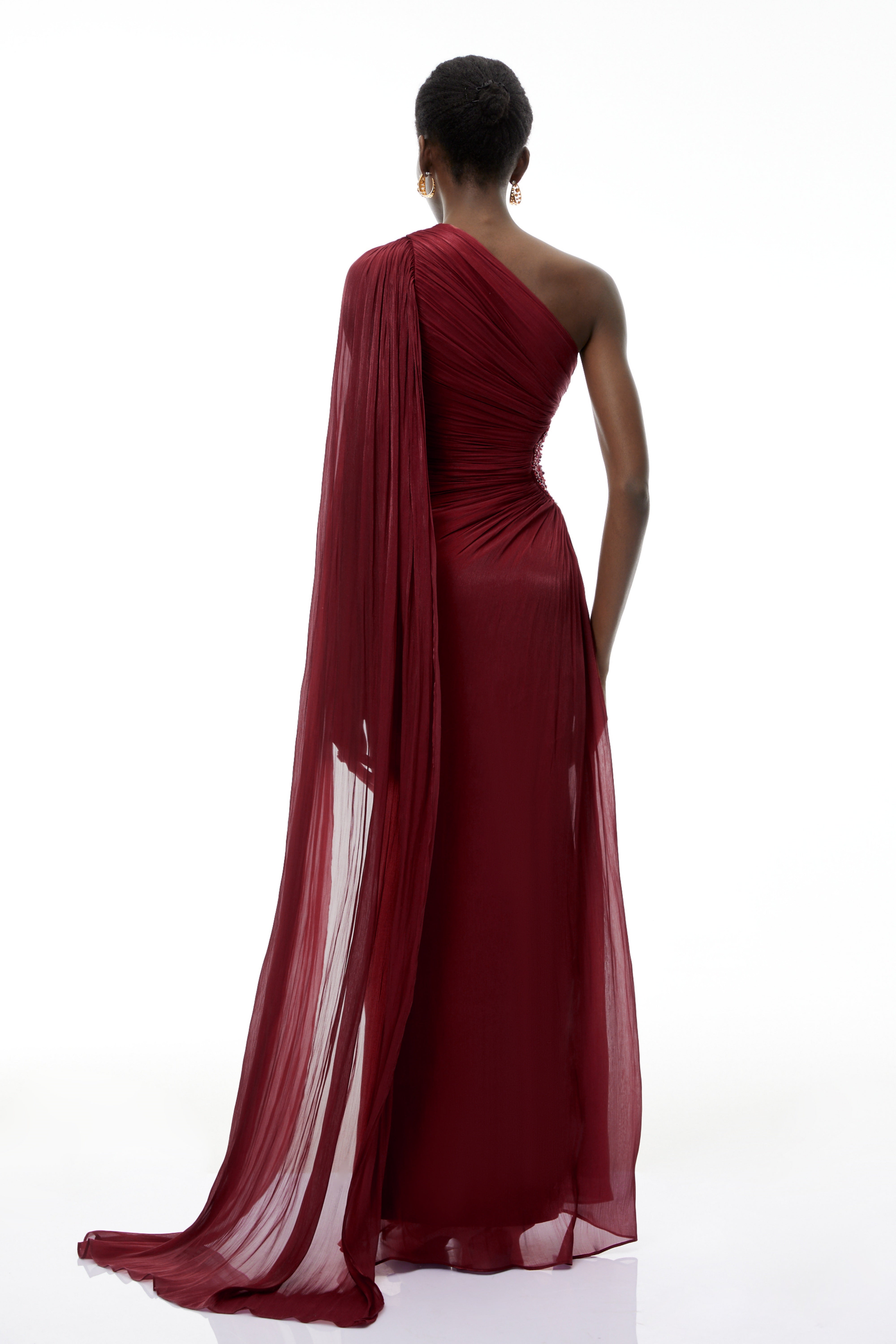 Katrin Red One Shoulder Ruched Maxi Dress