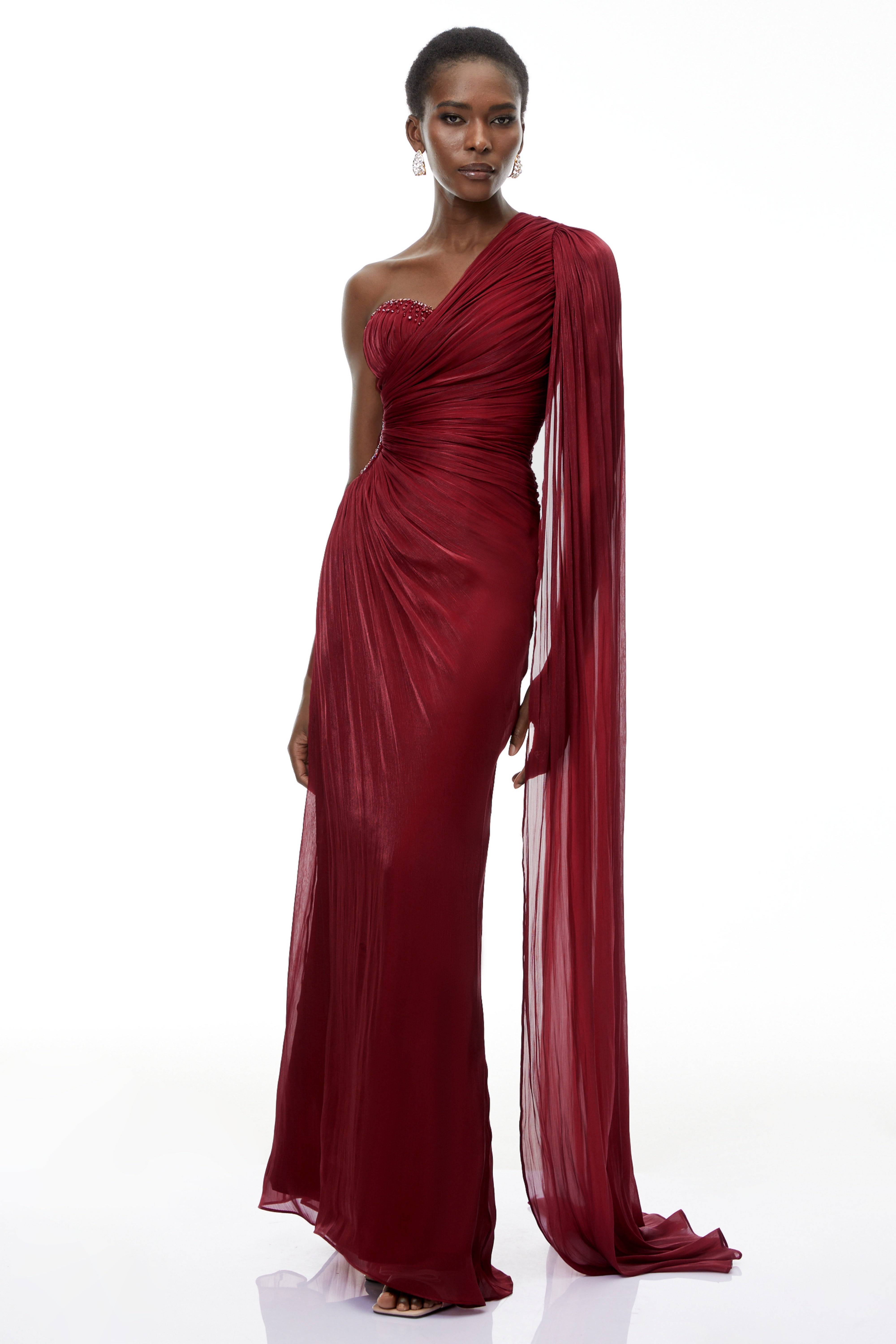Katrin Red One Shoulder Ruched Maxi Dress