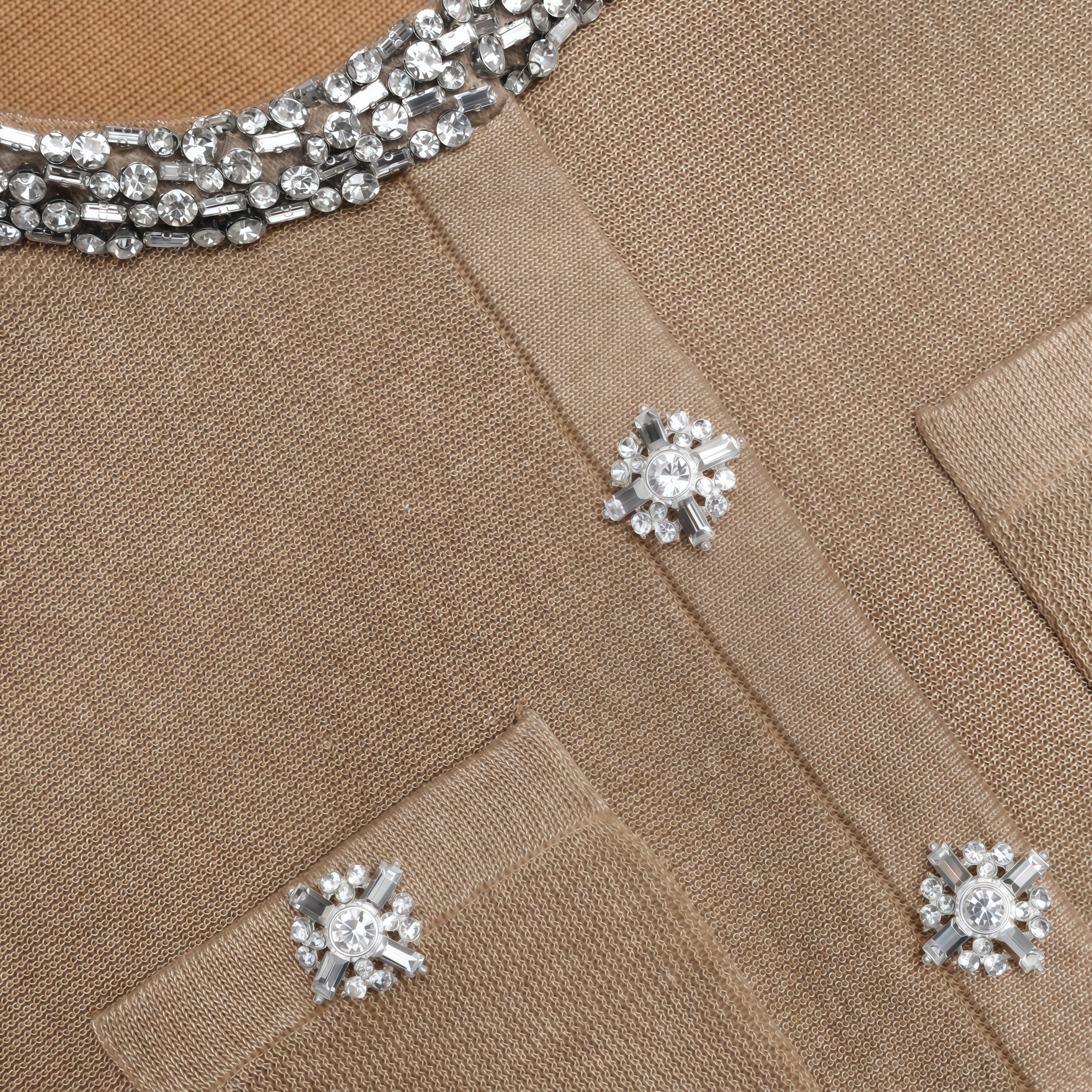 Kayla Gold Crystal Embellished Knit Midi Dress