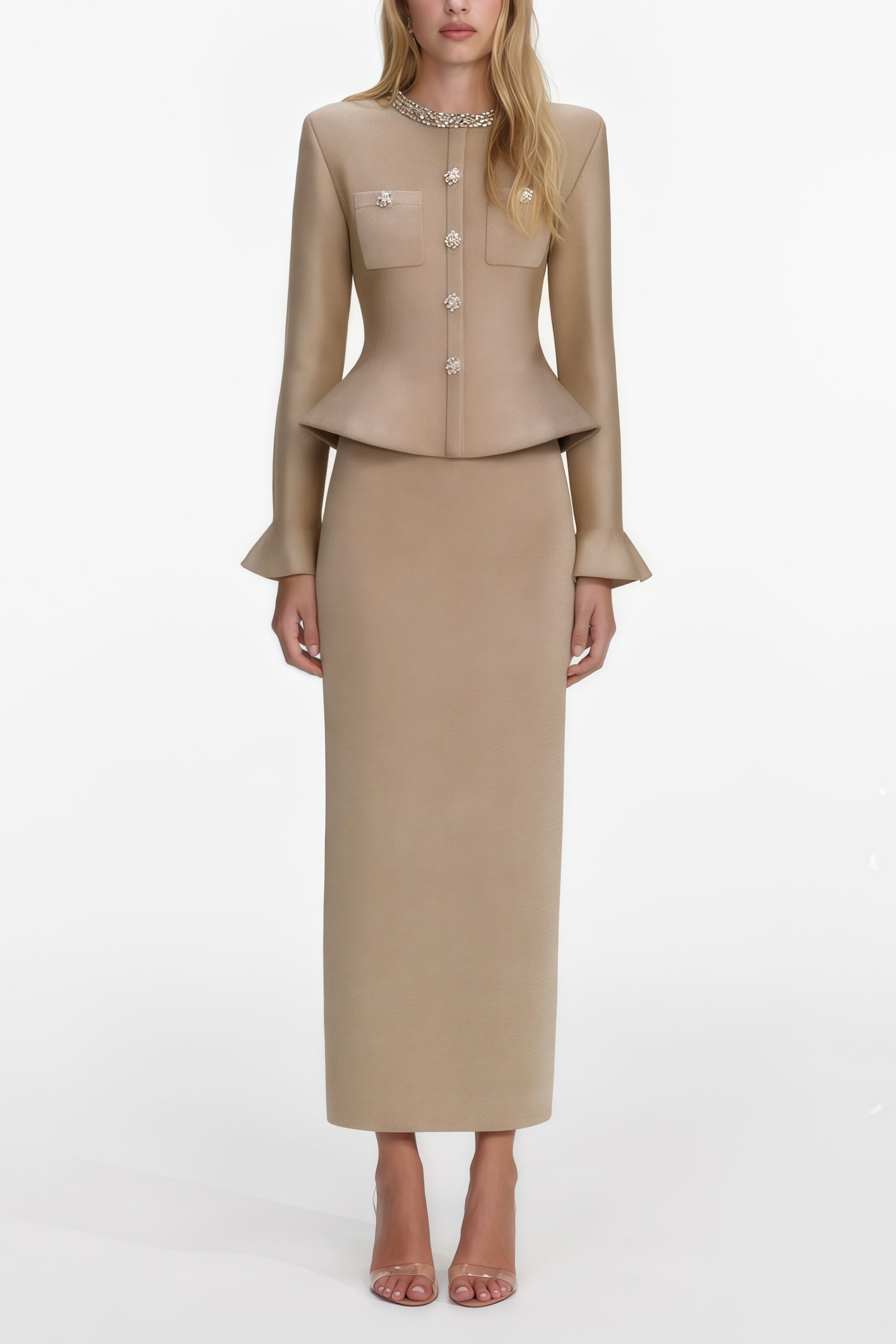 Kayla Gold Crystal Embellished Knit Midi Dress