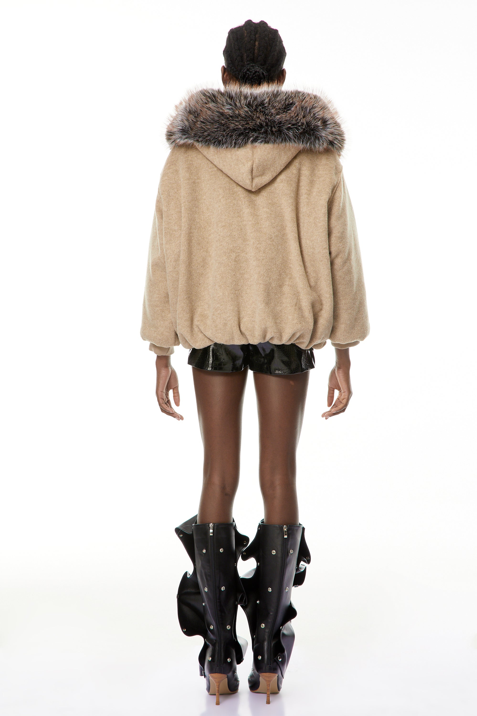 Kehlani Neutral Faux-Fur Trim Coat