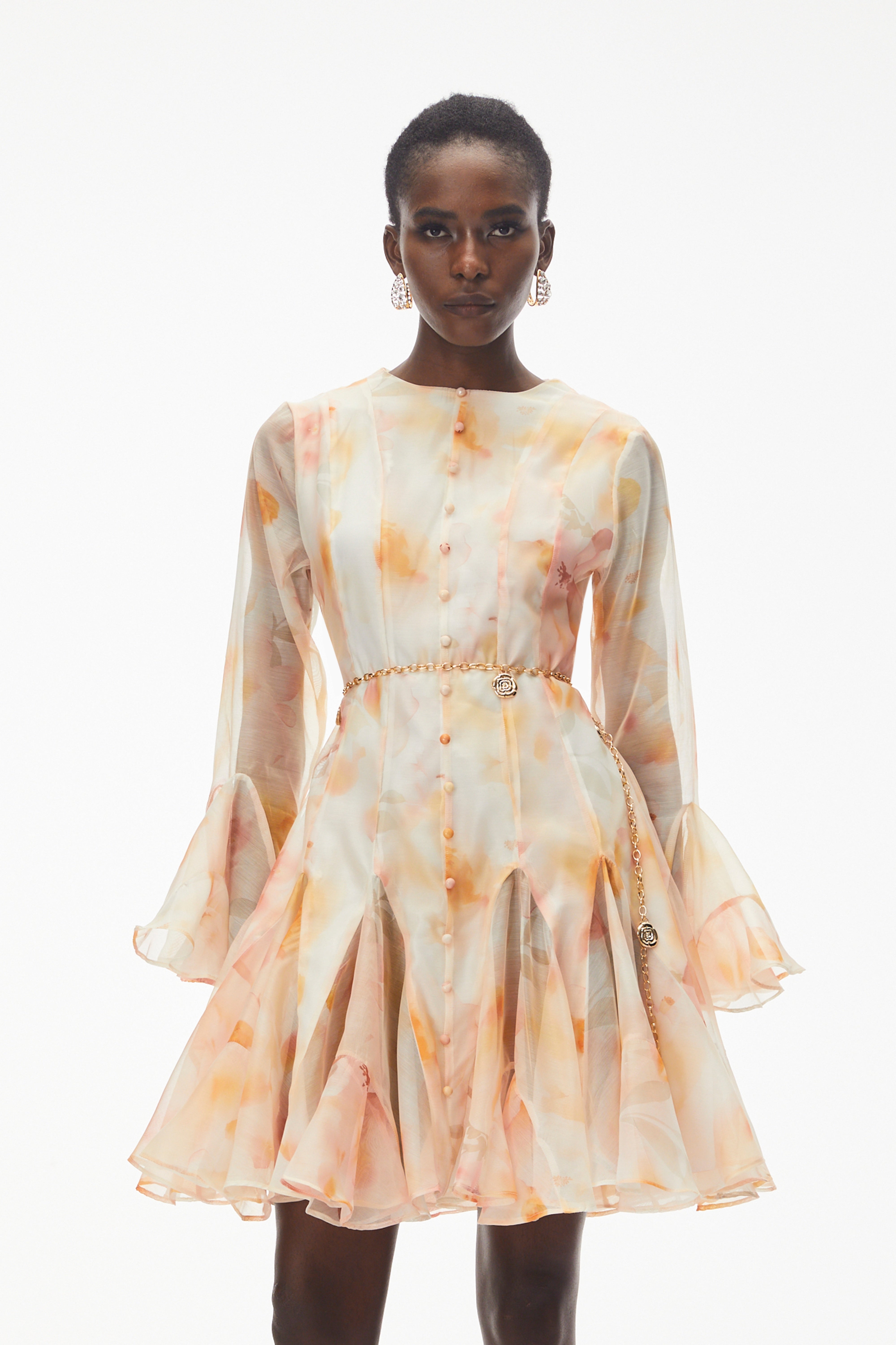 Midi-Kleid mit Pfirsich-Blumenmuster