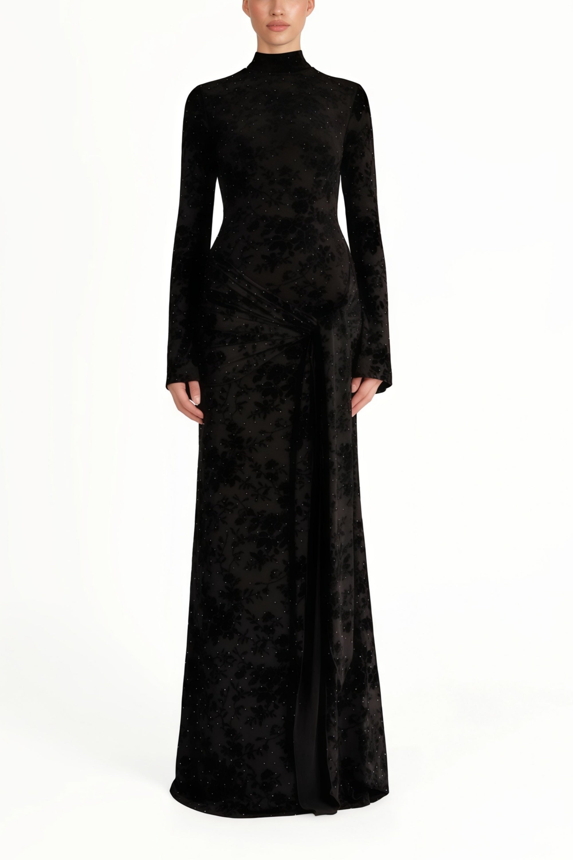 فستان طويل شفاف مزين بالزهور من Kgothatso Black