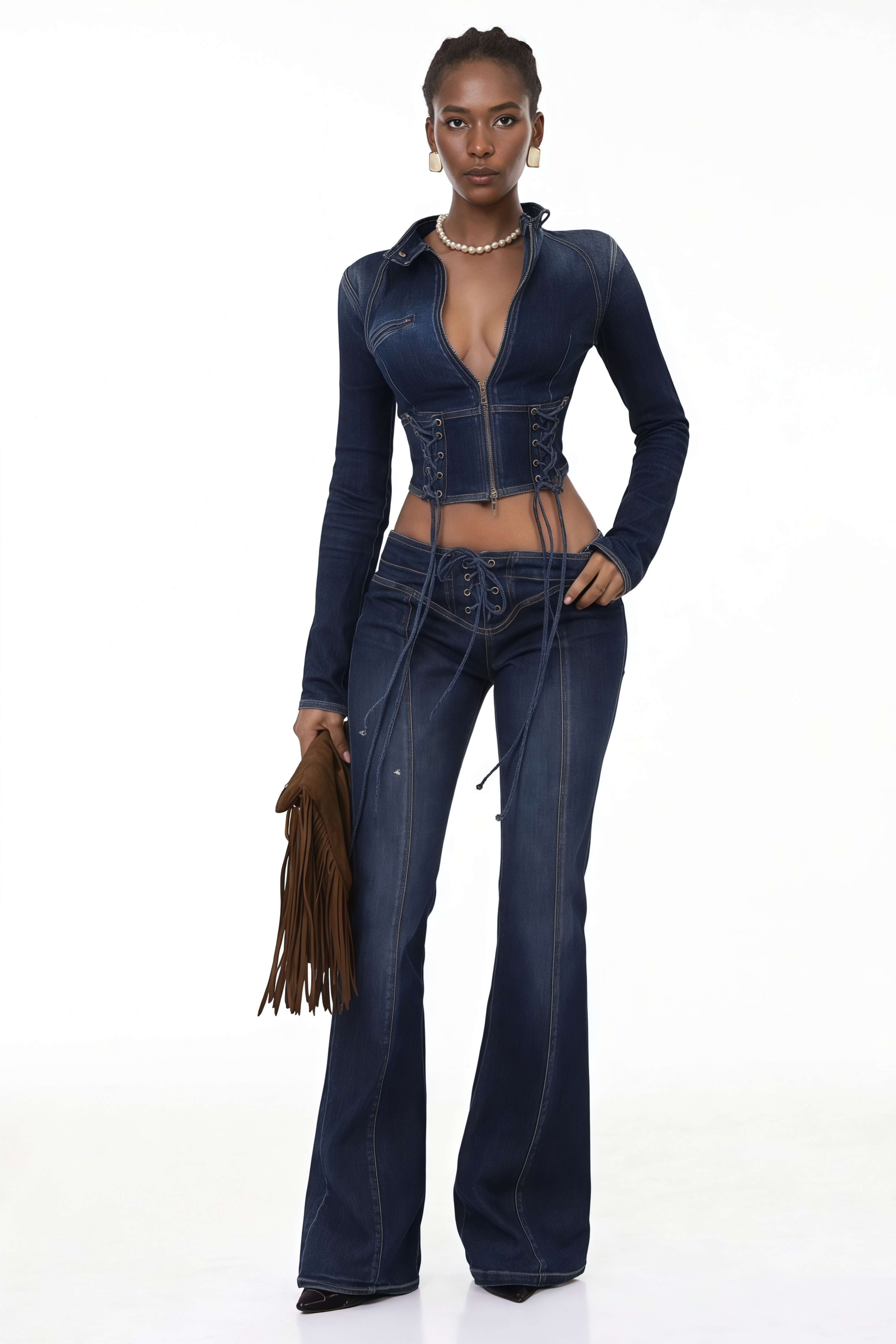 Kiona Indigo Blue Denim Lace-Up Co-ord Set