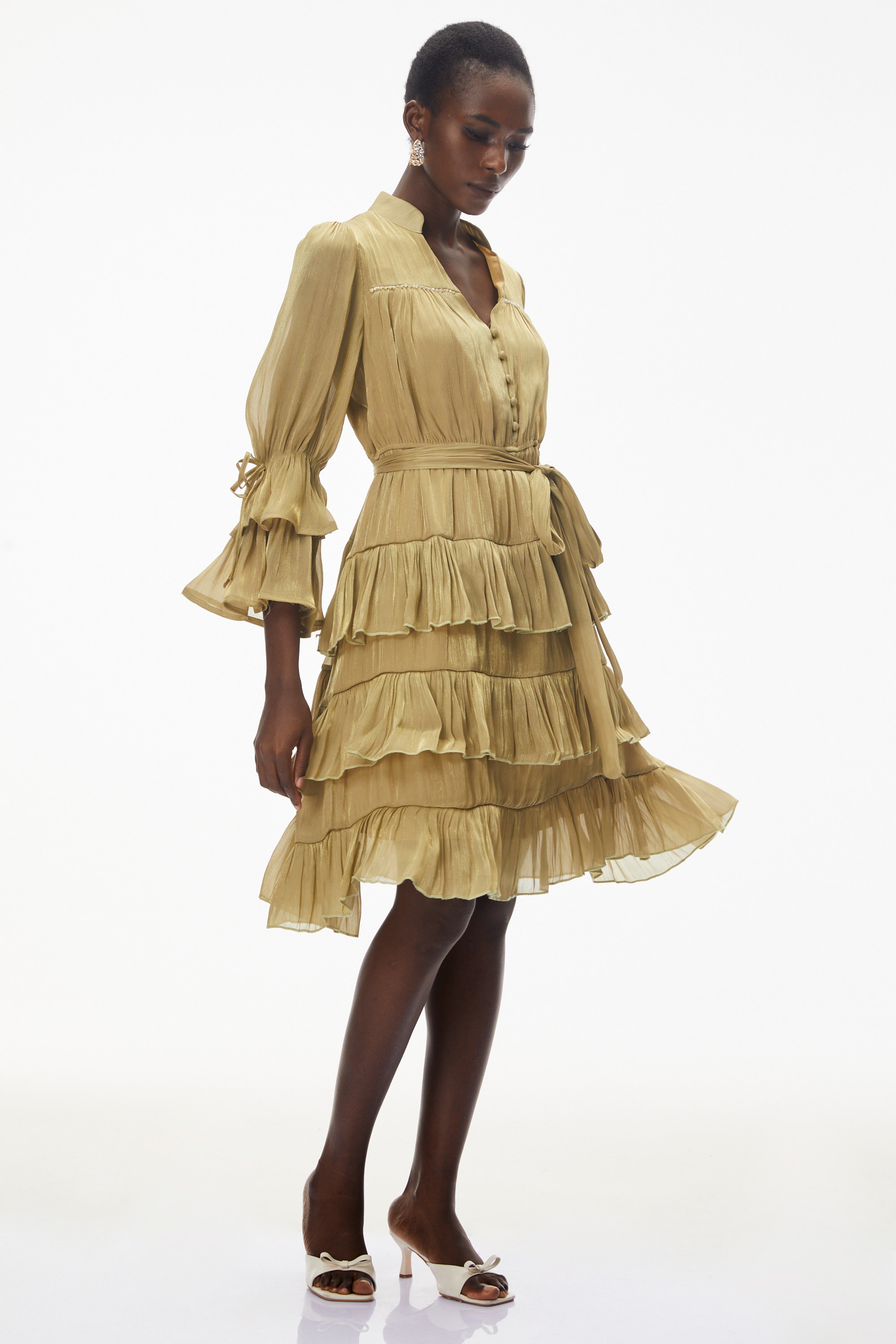 Kirke Green Minikleid mit Rüschen und Schleife