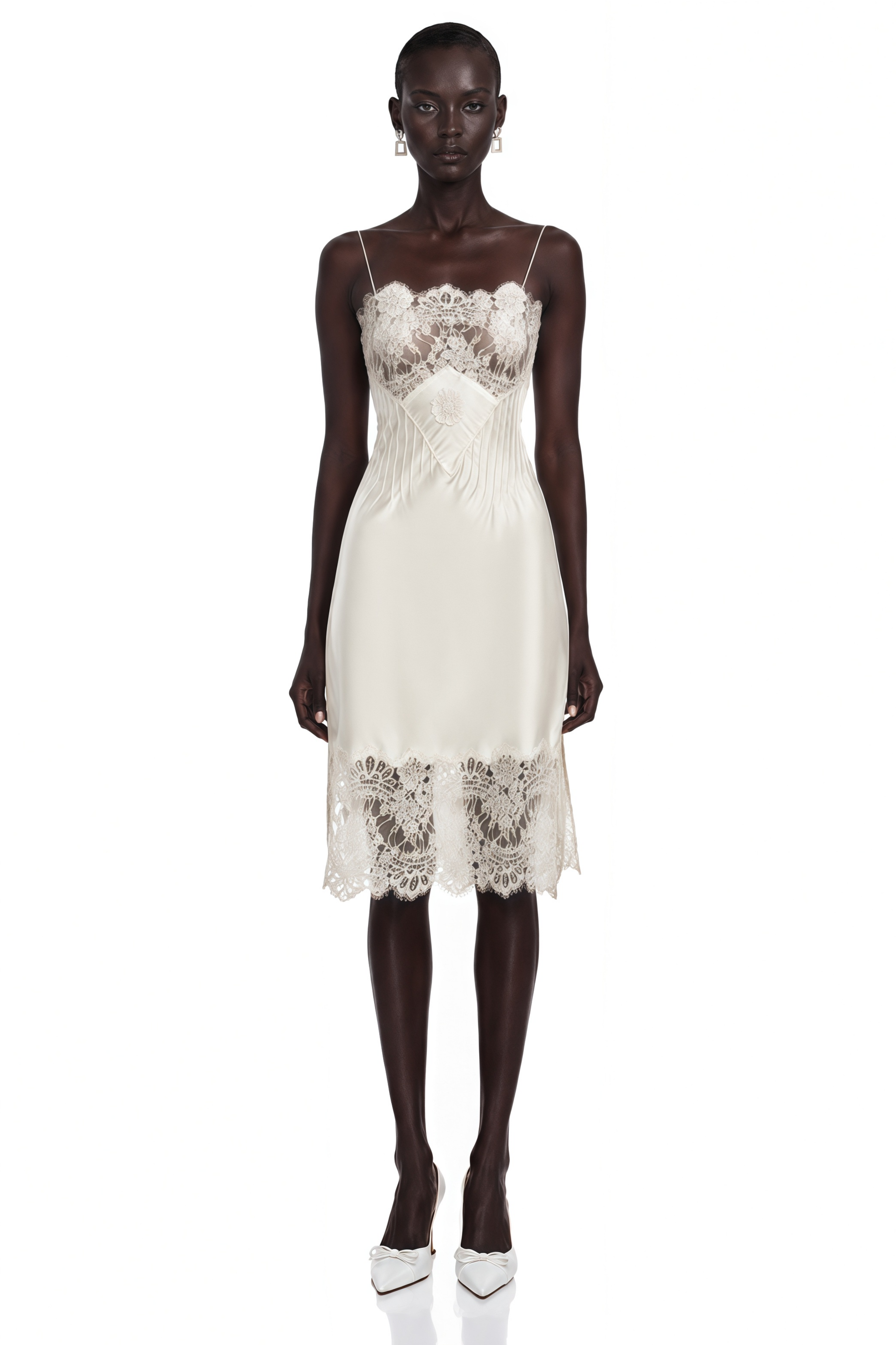 Klara Cream Mini Dress with Lace Panels