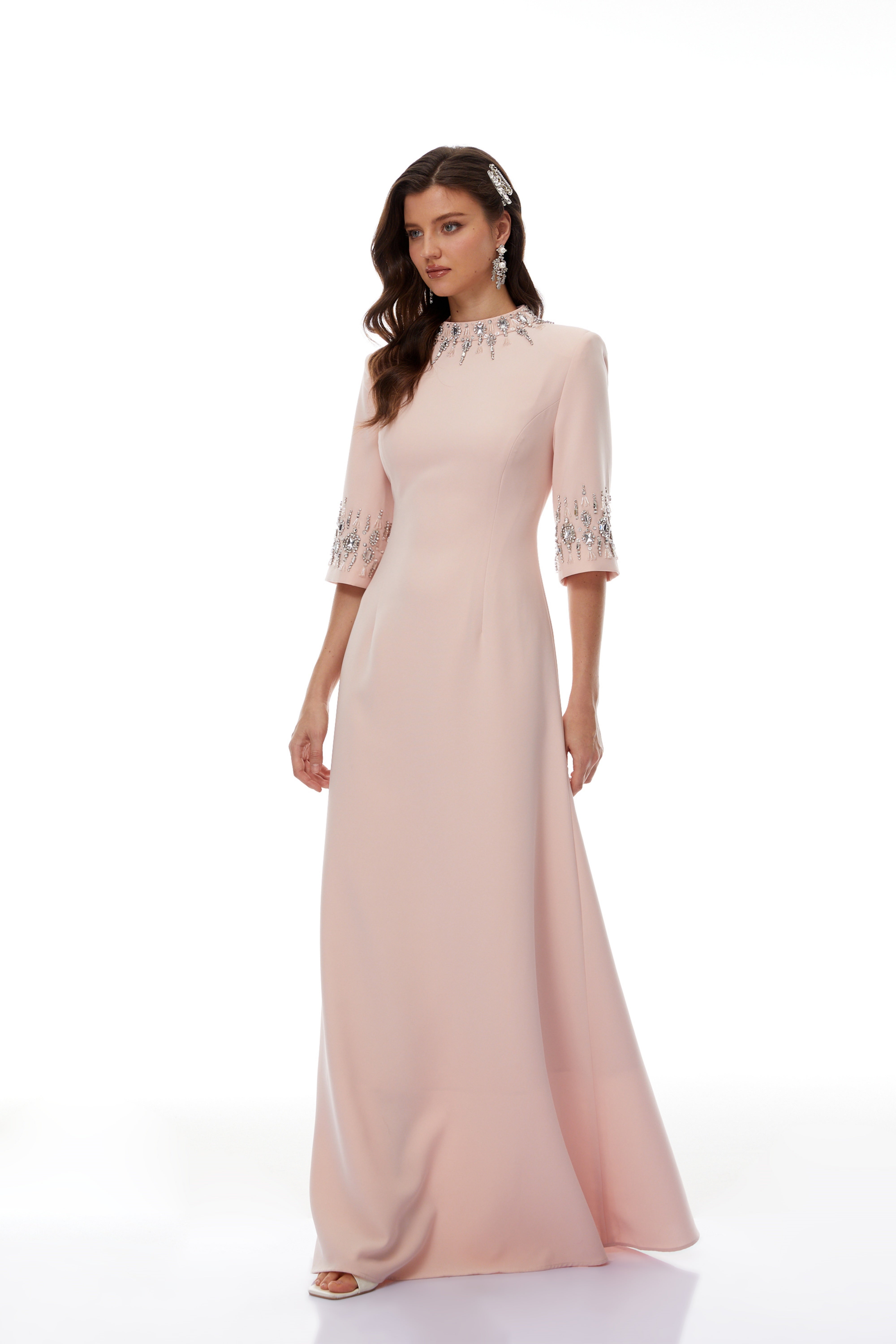 Klaudia Pink Embellished Corset Maxi Dress