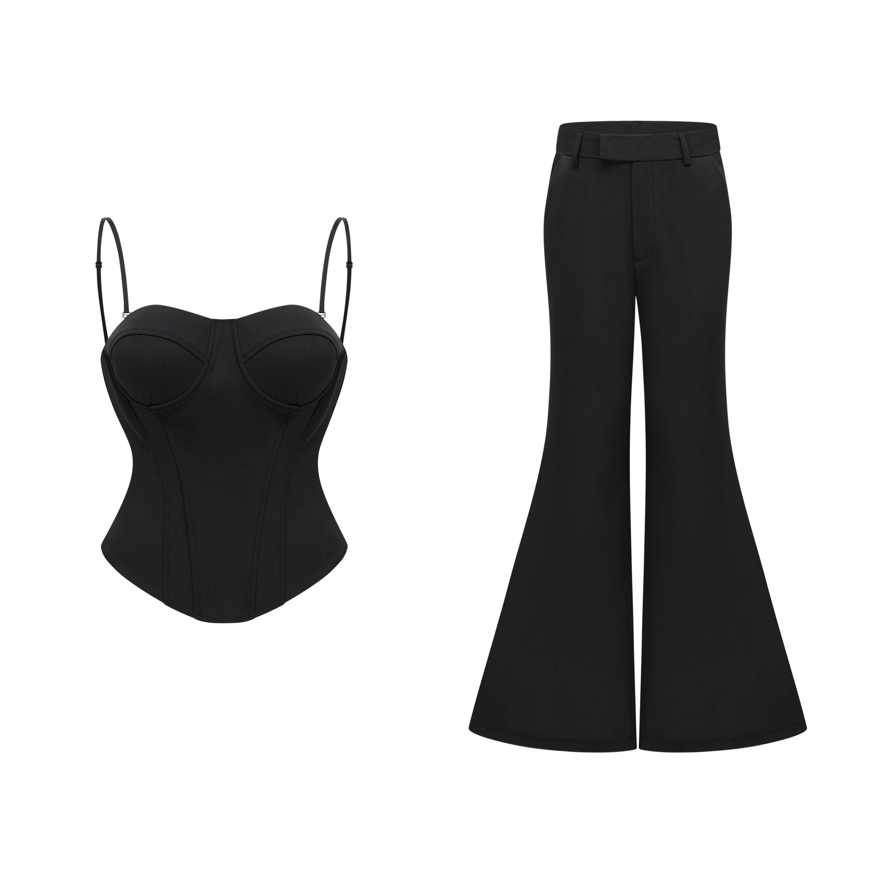 Krasava Black Sweetheart Neckline Top & Trousers Set
