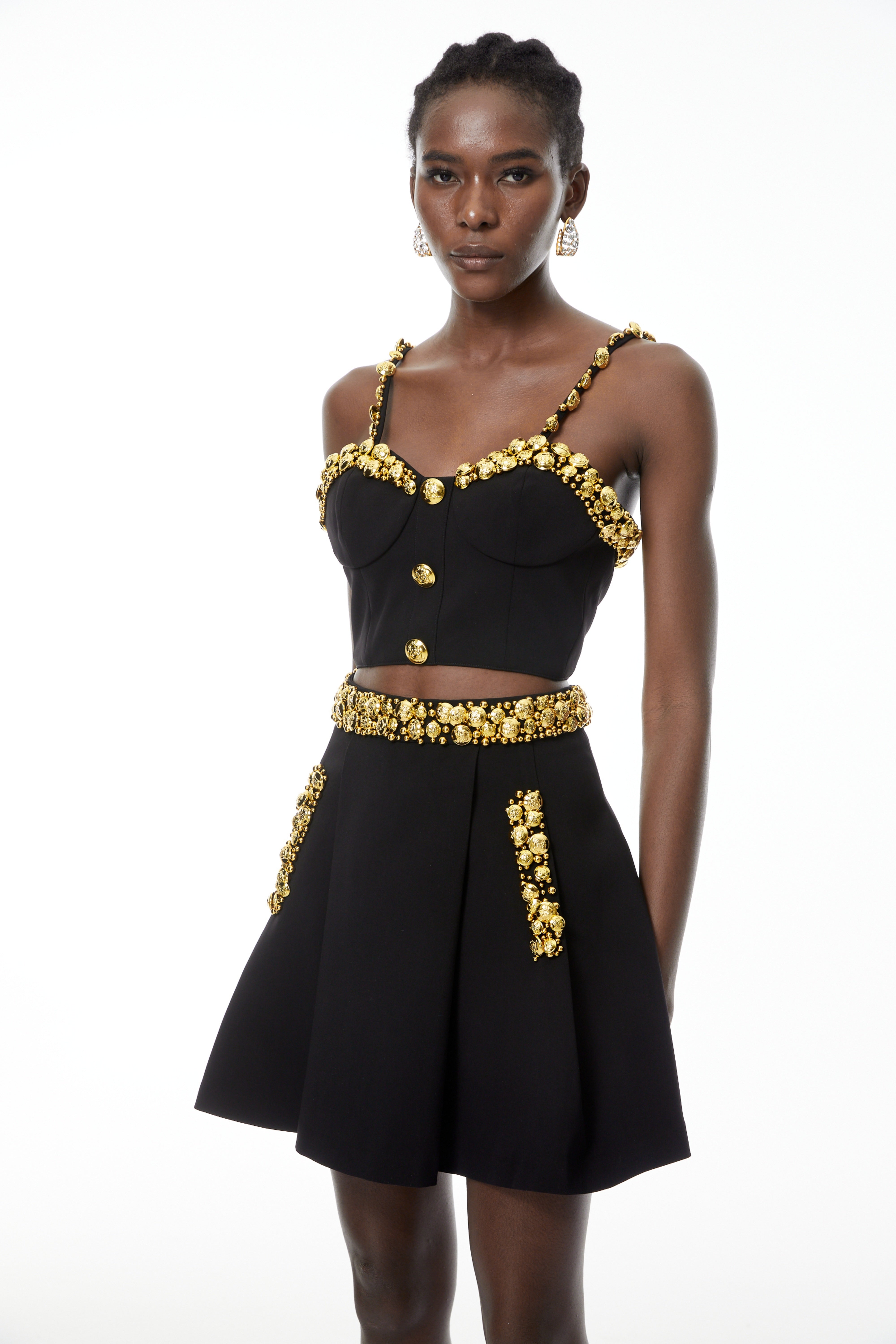 Kukka Black Top & Mini Skirt Set with Buttons