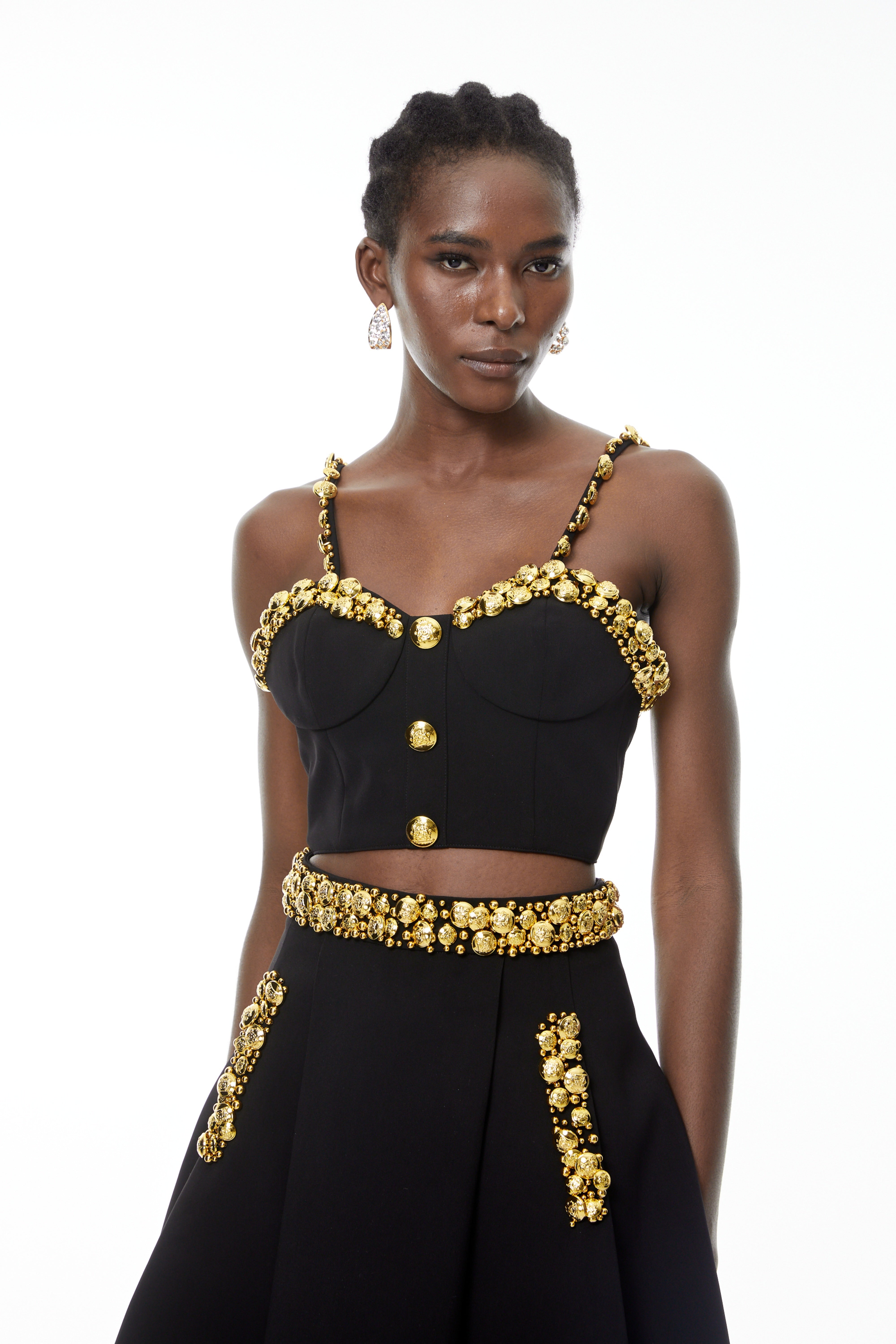 Kukka Black Top & Mini Skirt Set with Buttons