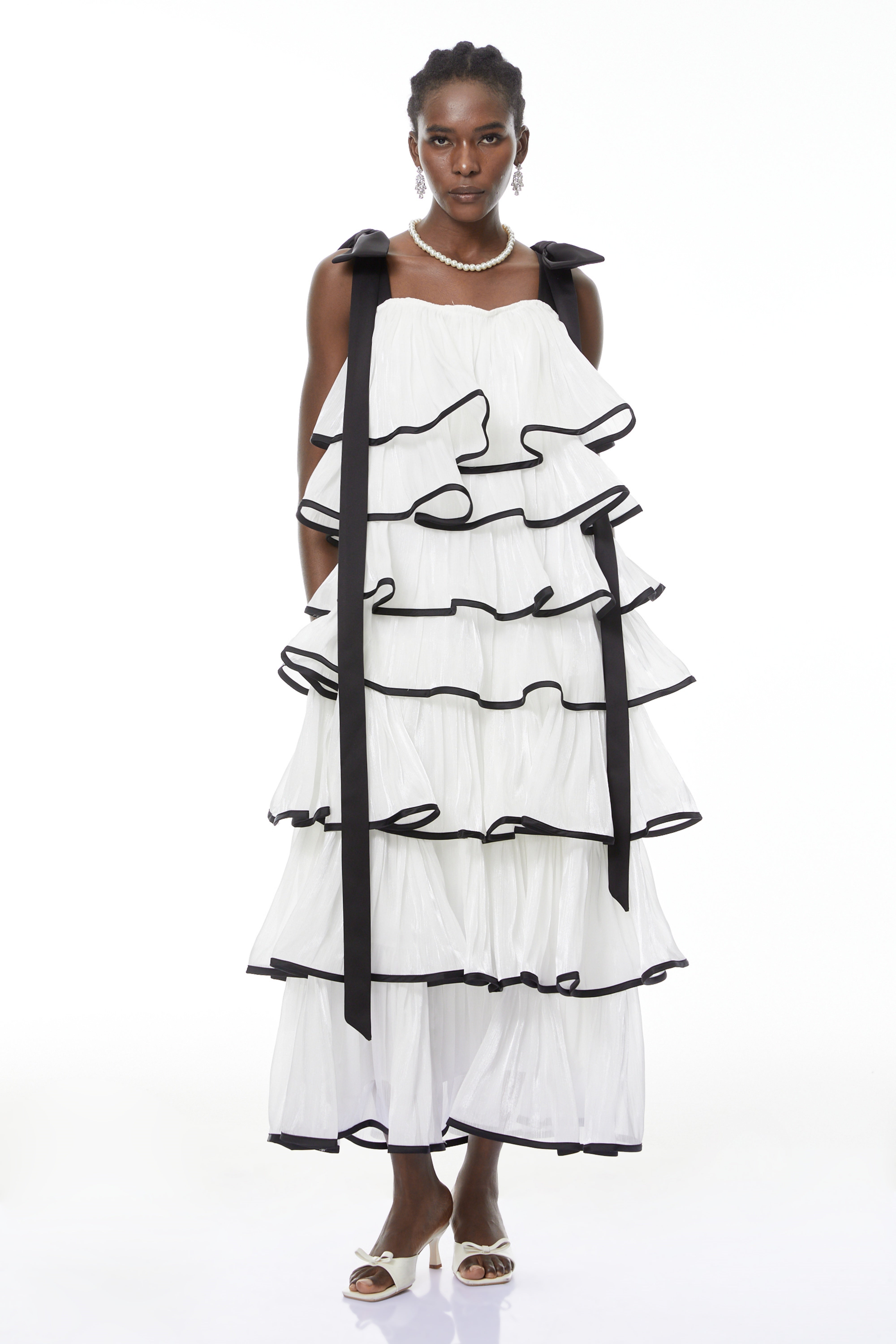 Larissa White Ruffled Maxi Dress with Bows