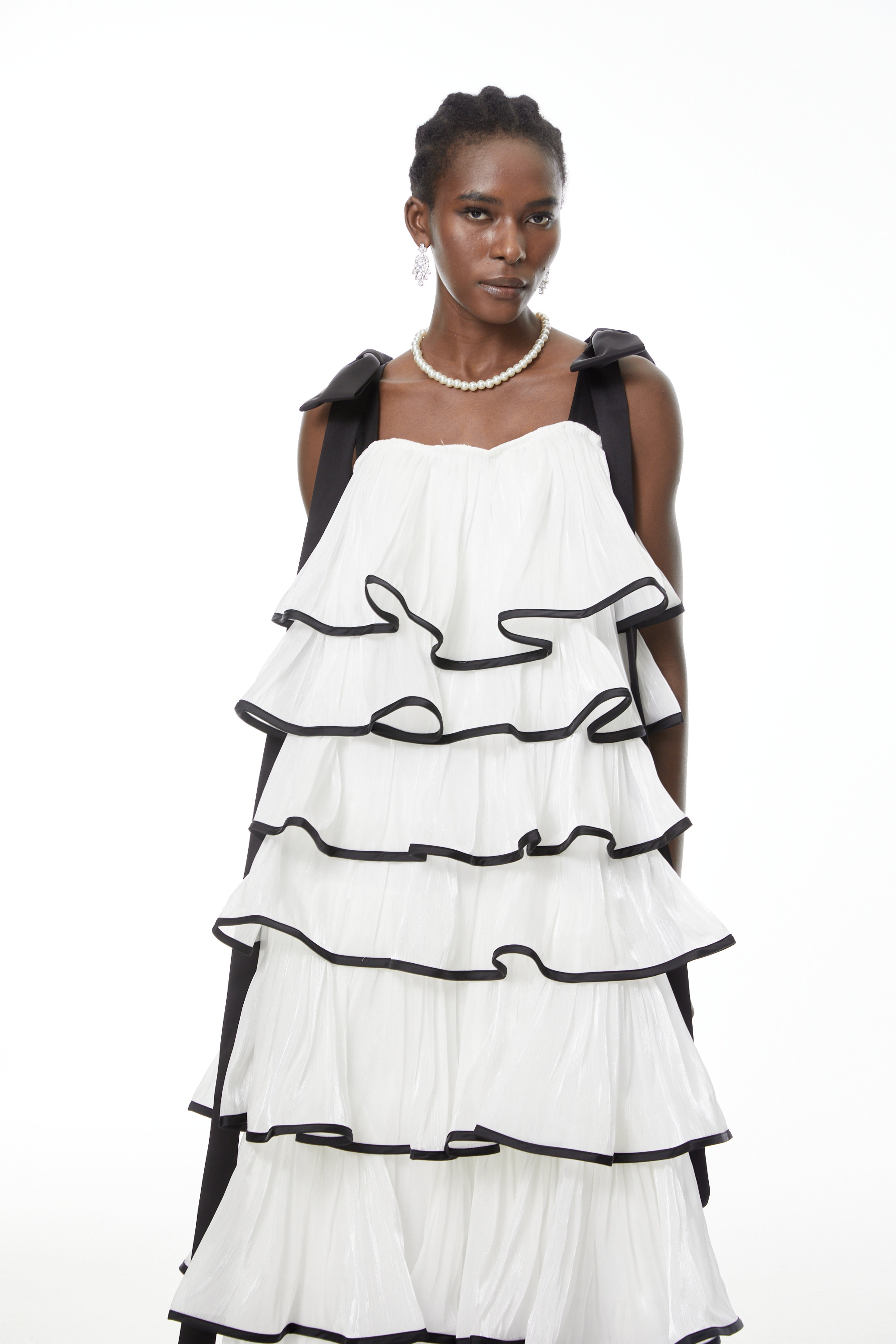 Larissa White Ruffled Maxi Dress with Bows