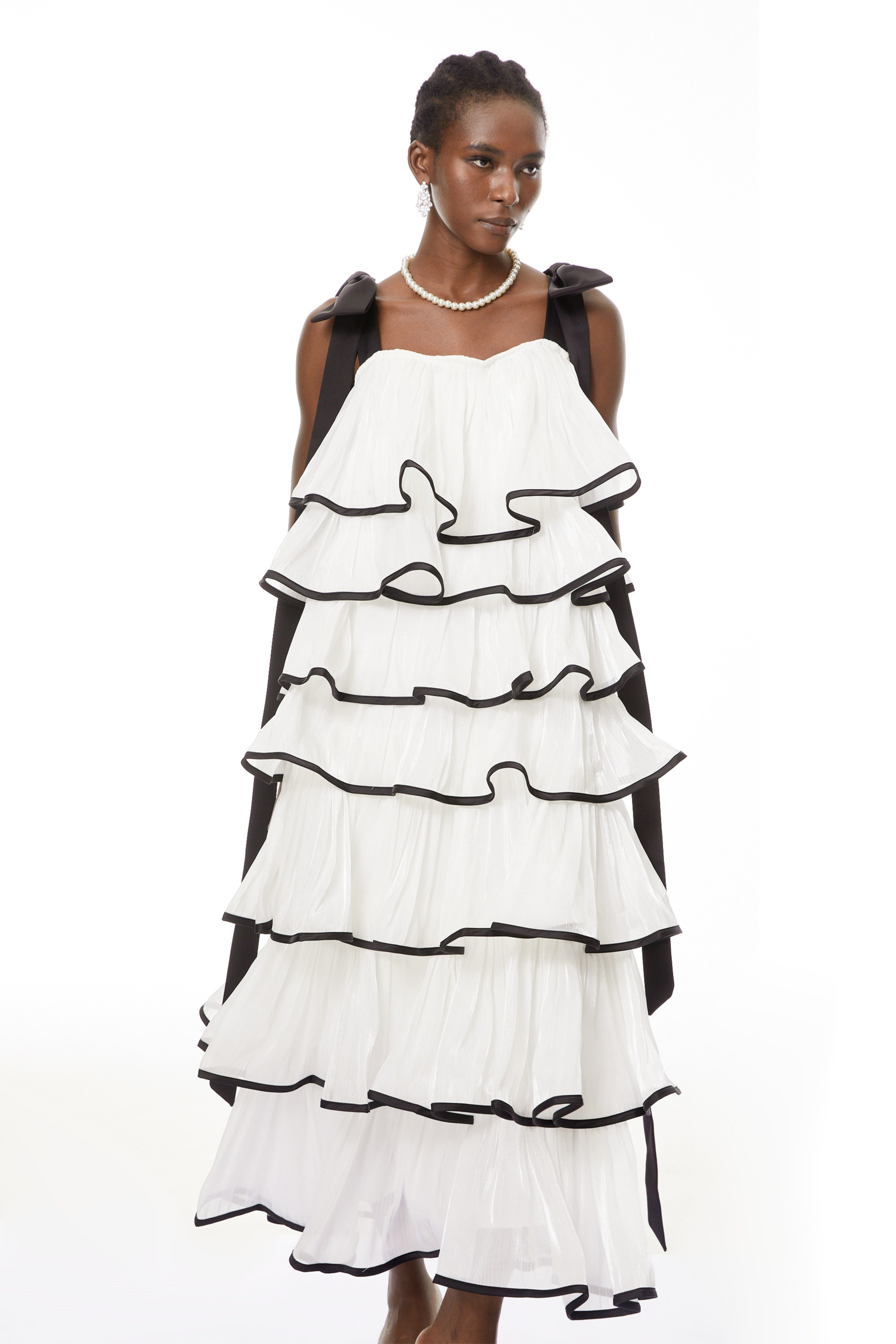 Larissa White Ruffled Maxi Dress with Bows