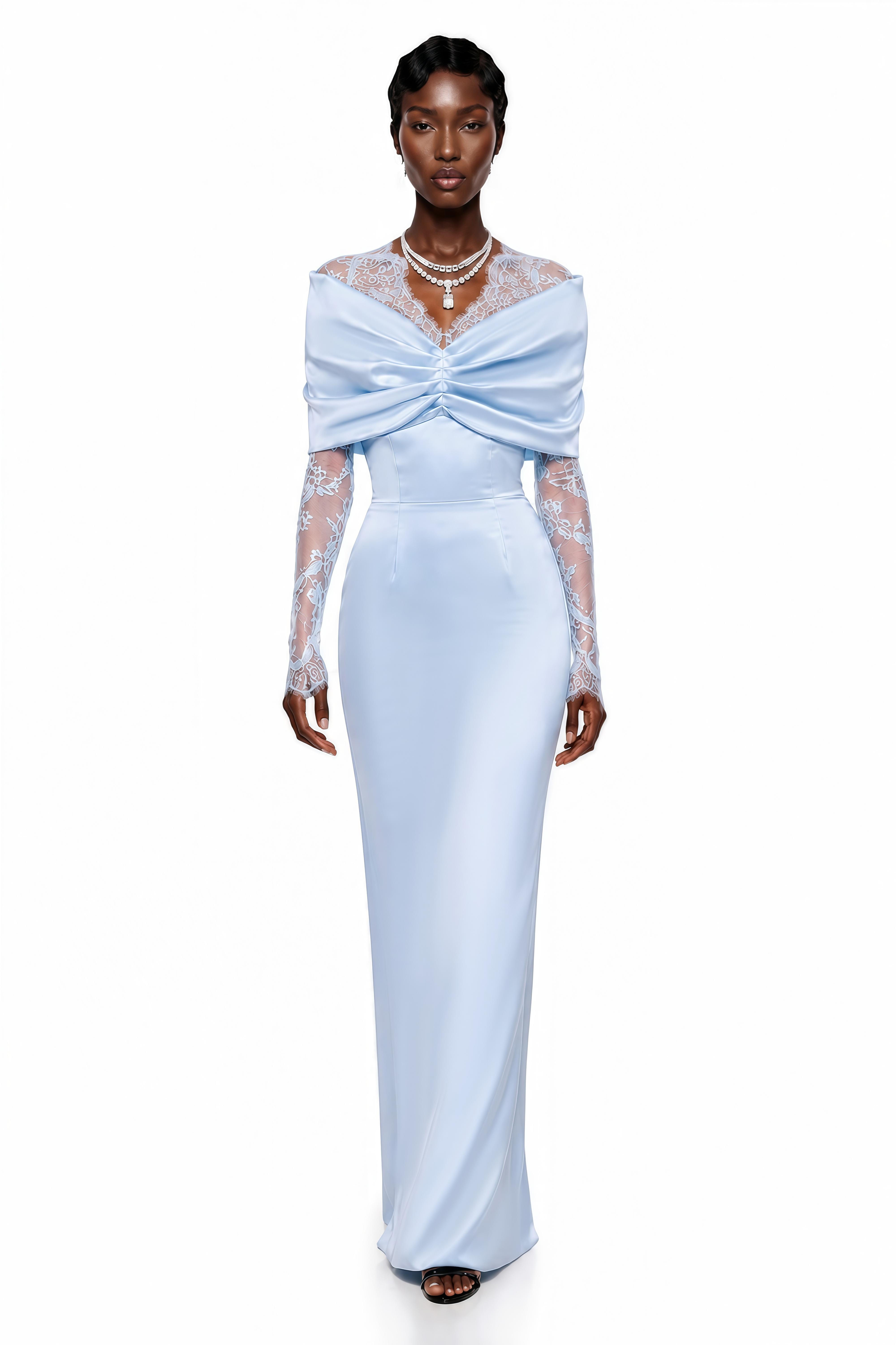 Lavinia Blue Bodycon Maxi Dress with Lace Panels