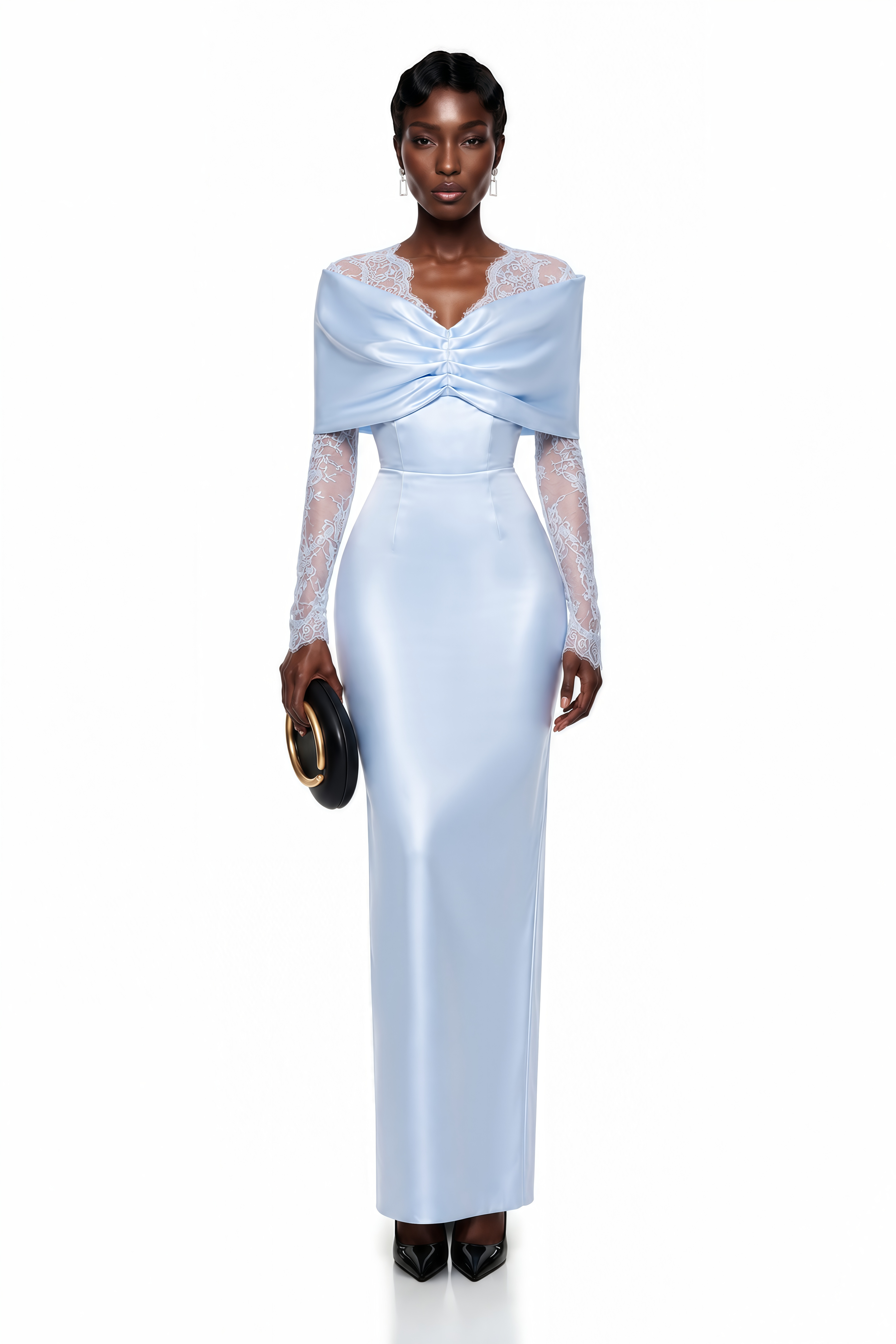 Lavinia Blue Bodycon Maxi Dress with Lace Panels