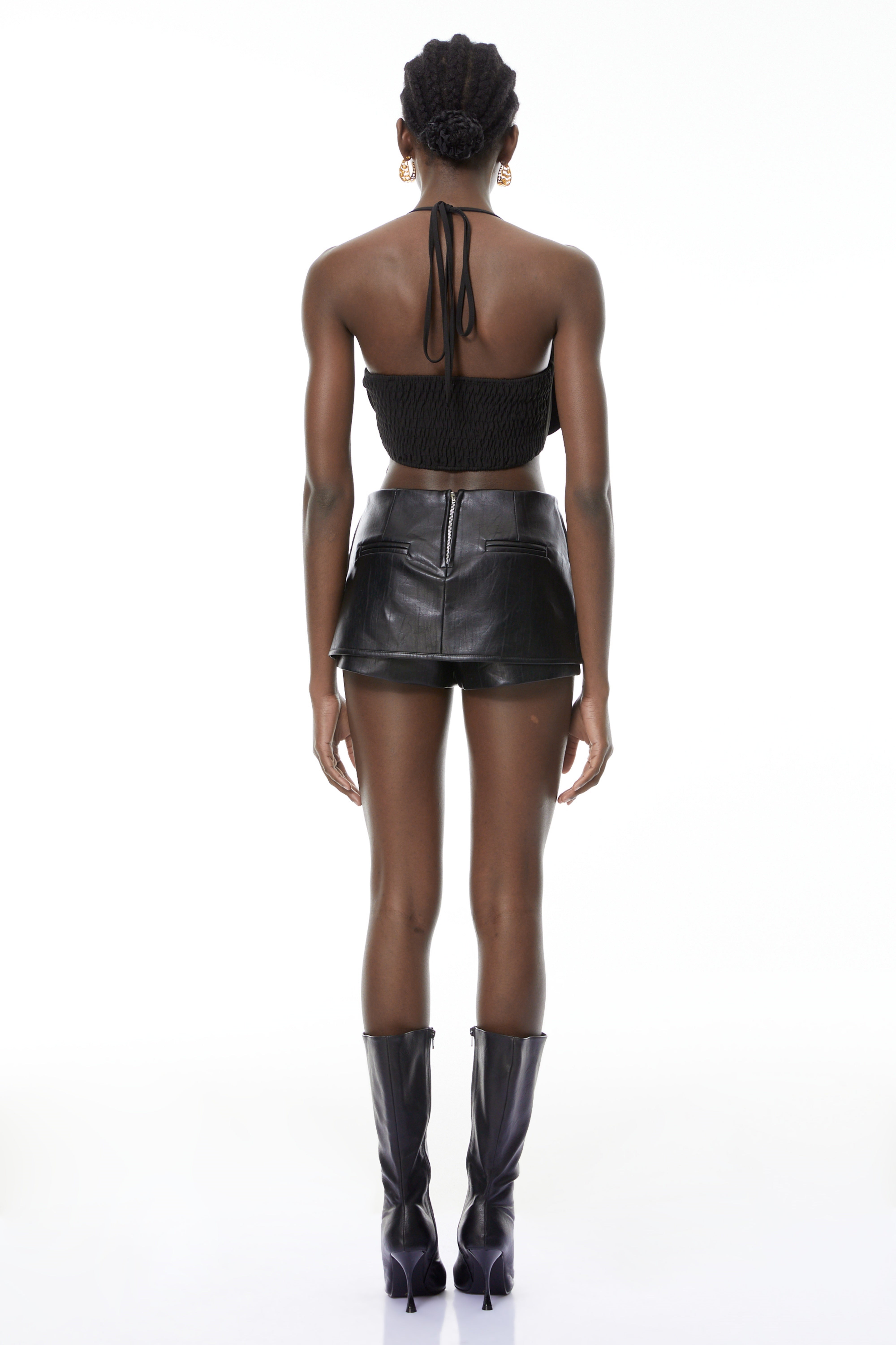 Leah Black Halterneck 3D Petal Cropped Top