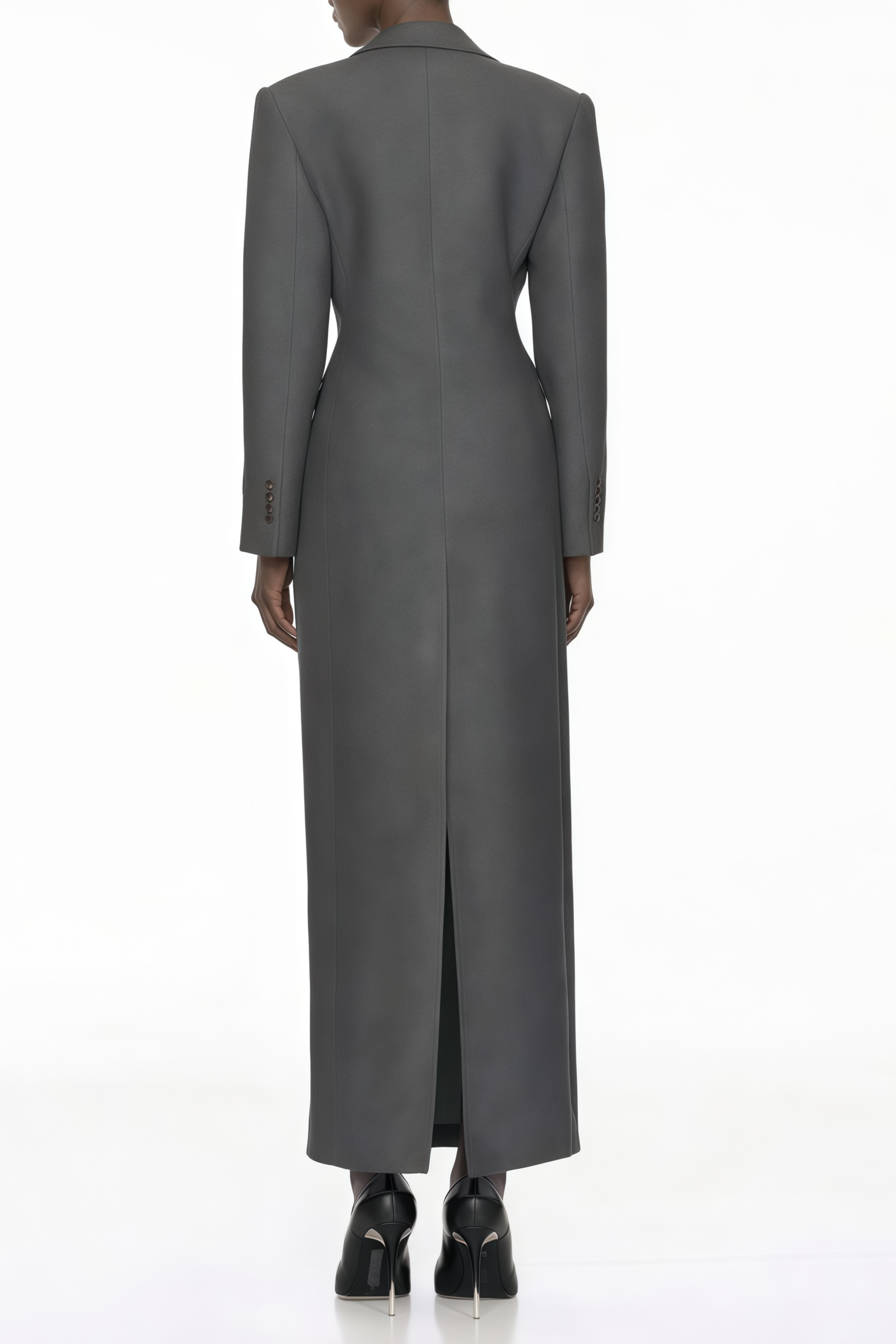 Leire Grey Single-Breasted Tweed Overcoat