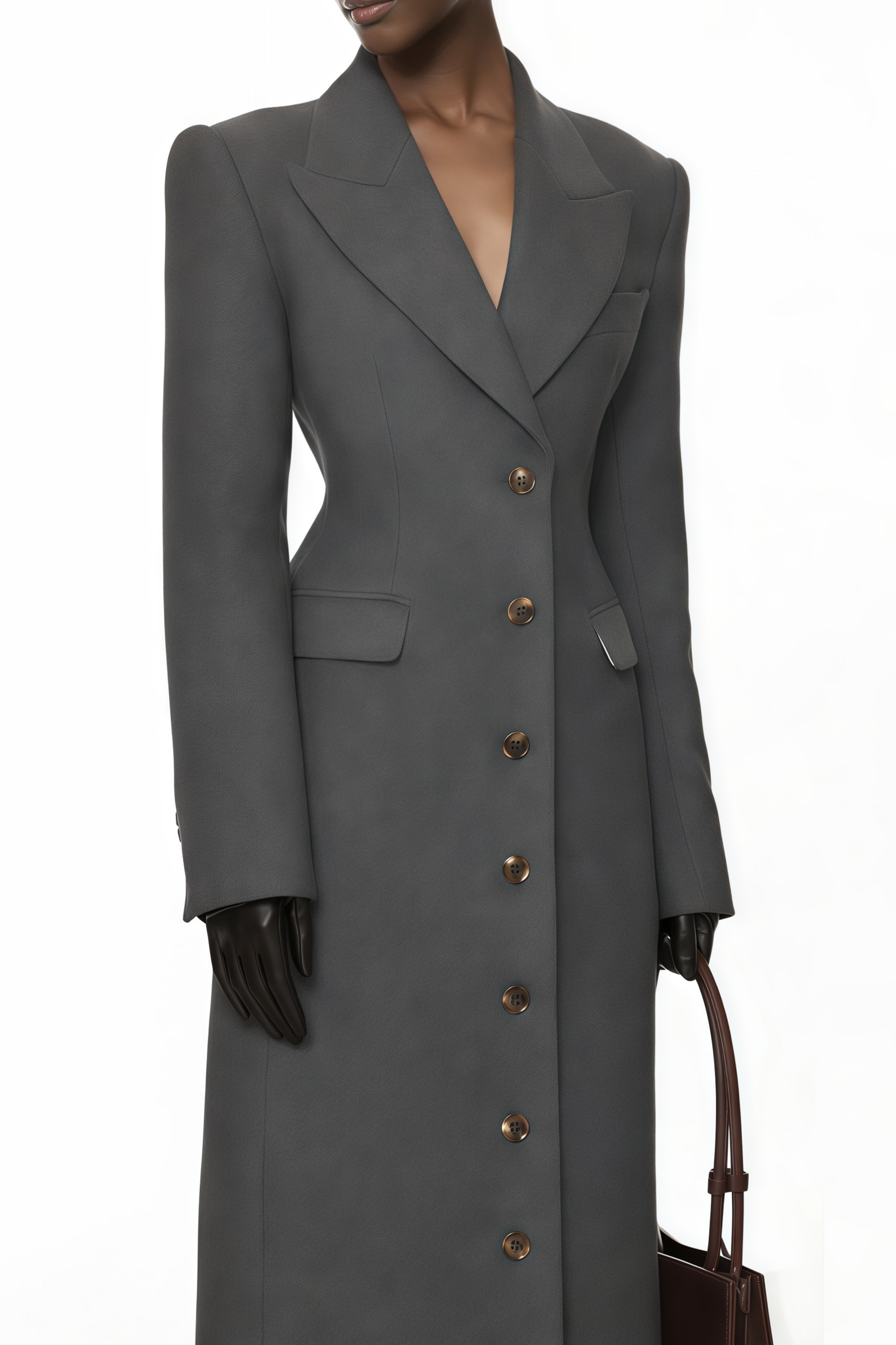 Leire Grey Single-Breasted Tweed Overcoat