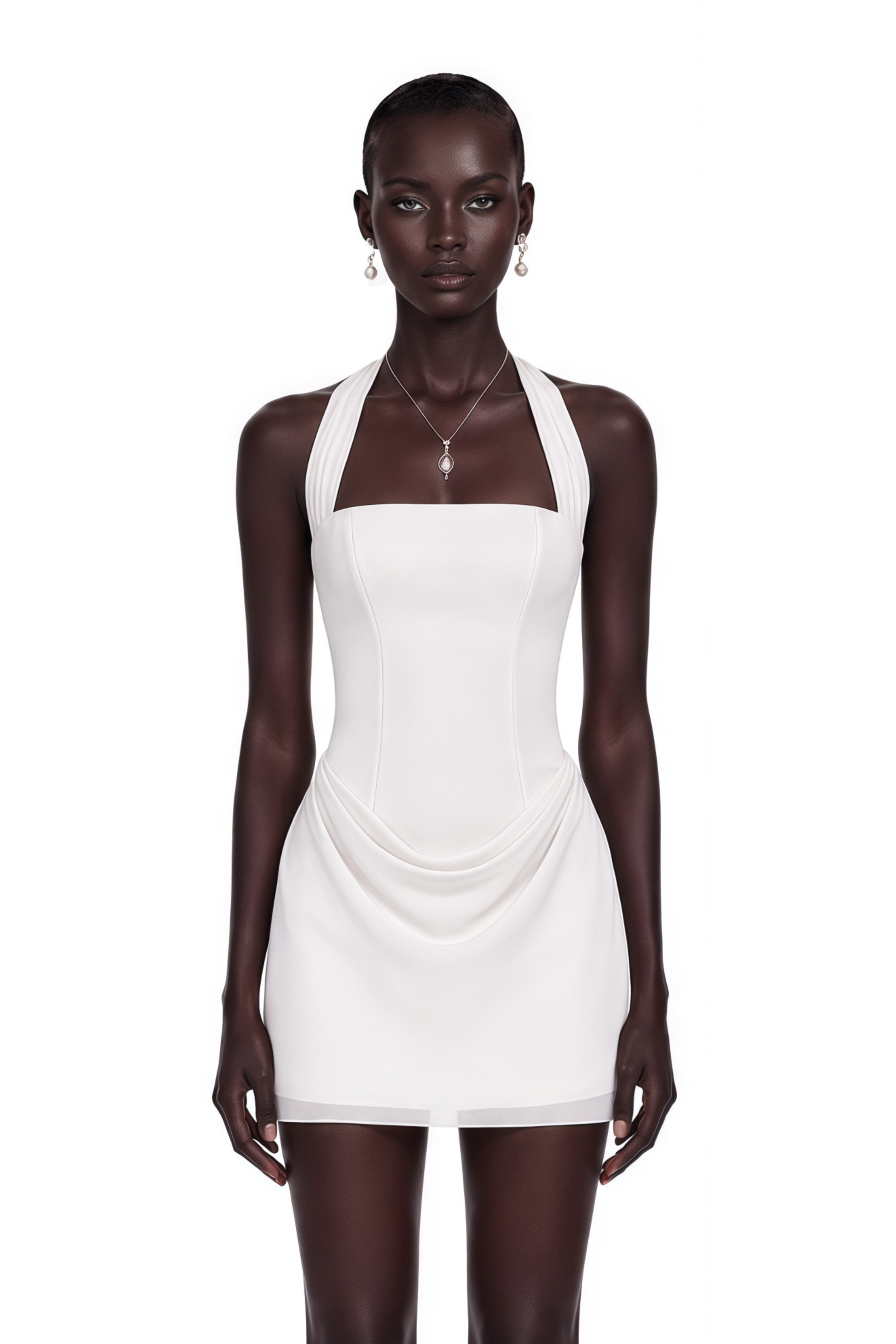 Lenka Cream Halterneck Draped Mini Dress