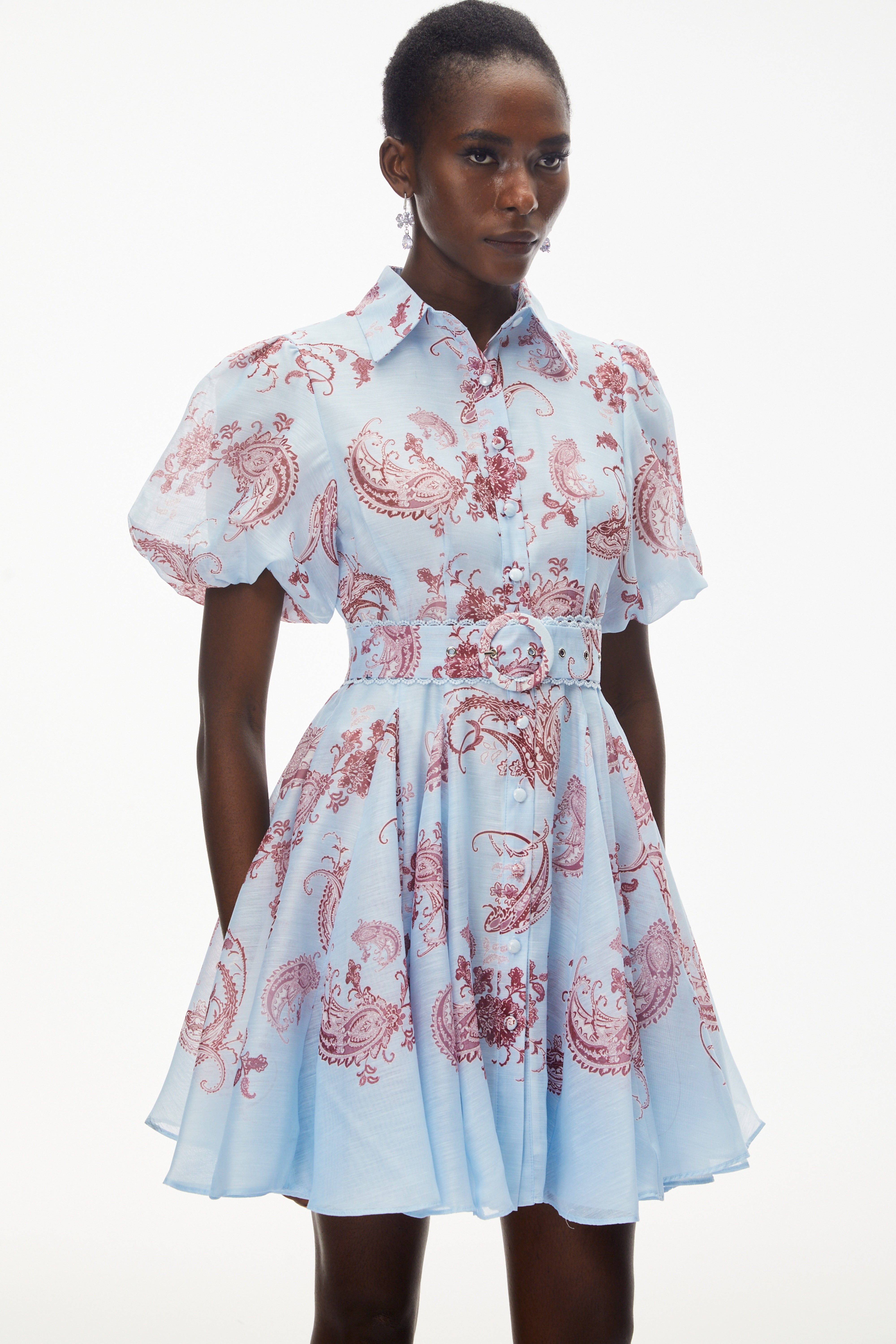 Liat Blue Print Minikleid mit Puffärmeln