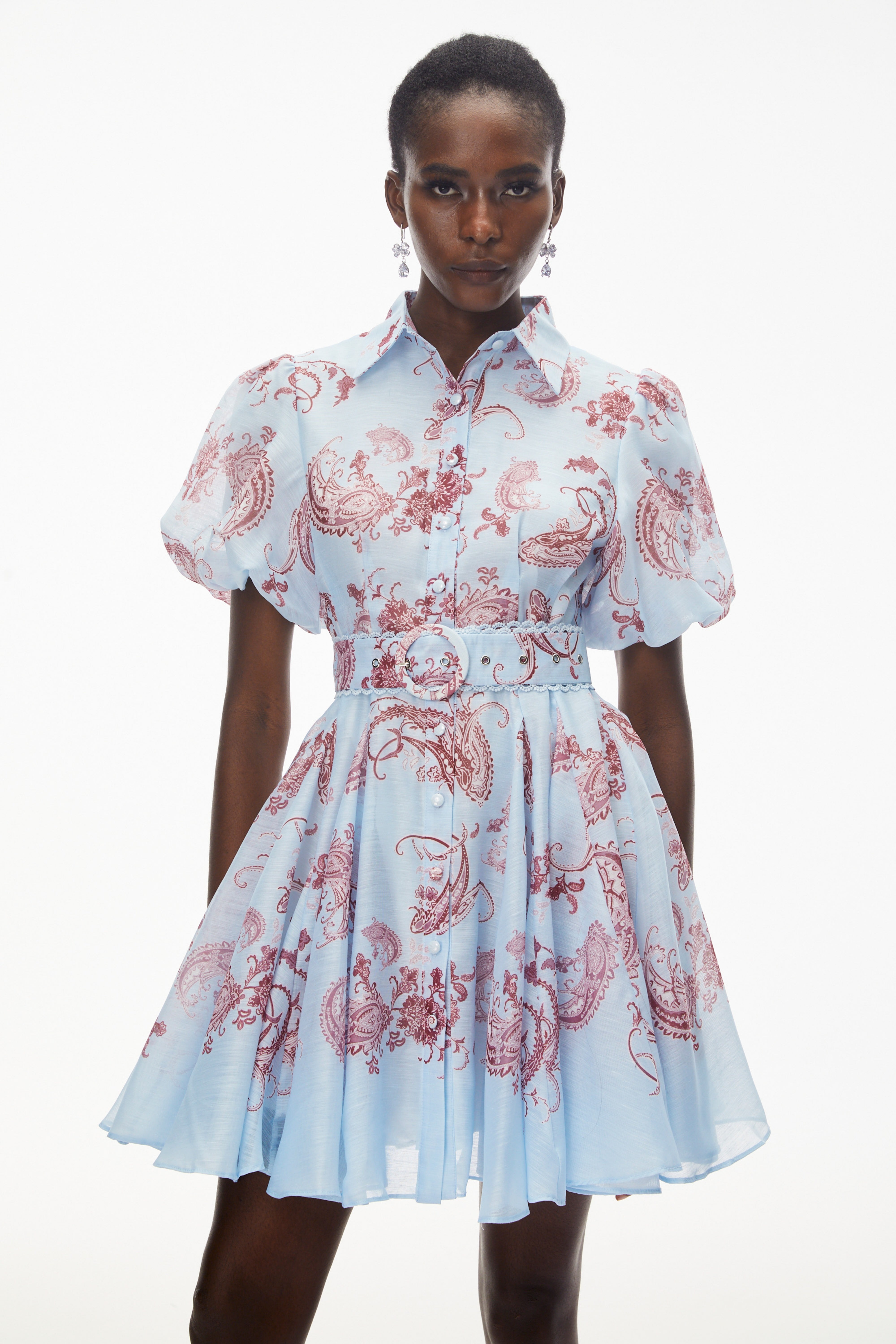 Liat Blue Print Minikleid mit Puffärmeln