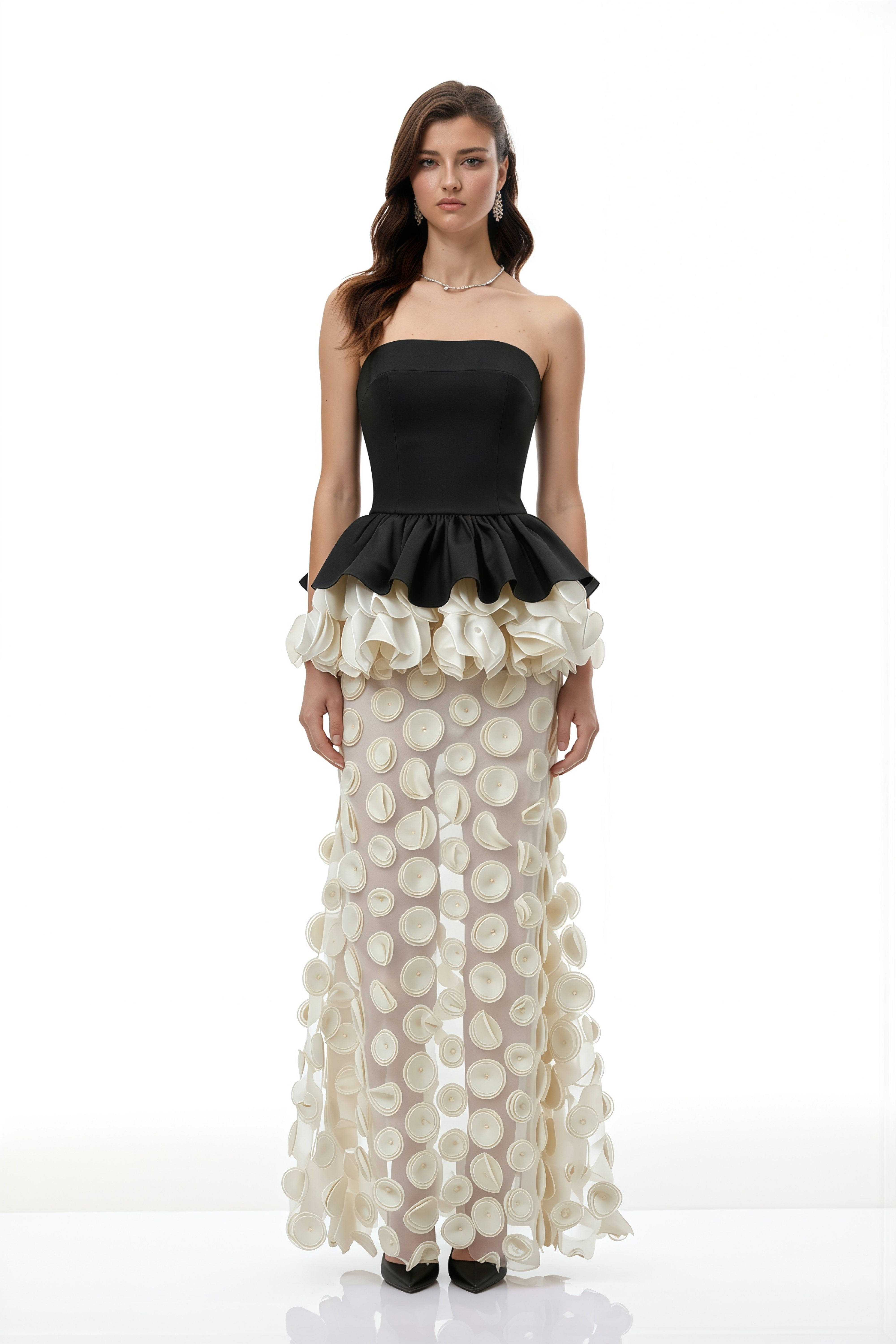 Lioren Black Off Shoulder Maxi Dress with Floral Applique