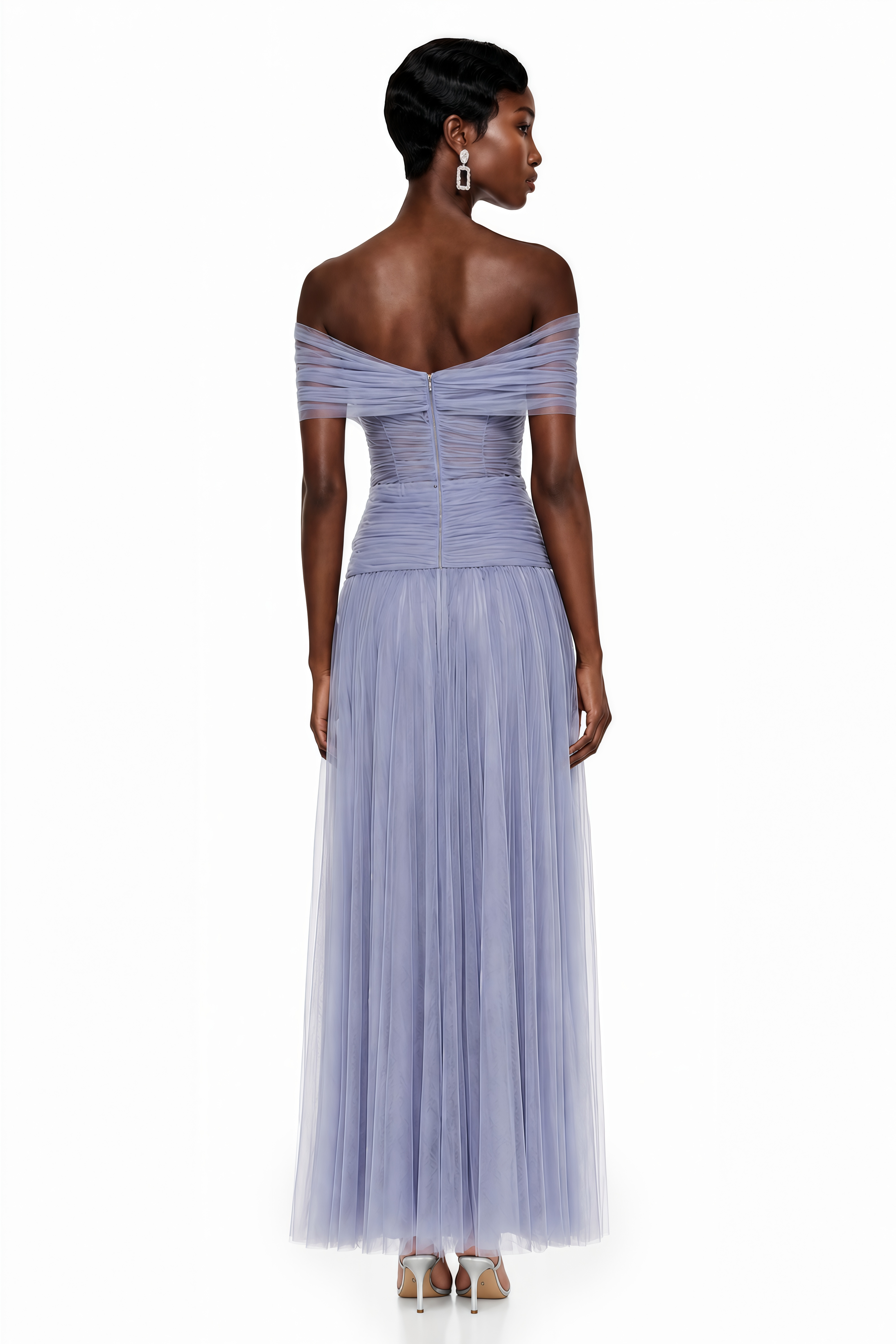 Lolwa Blue Ruched Maxi Dress with 3D Petals
