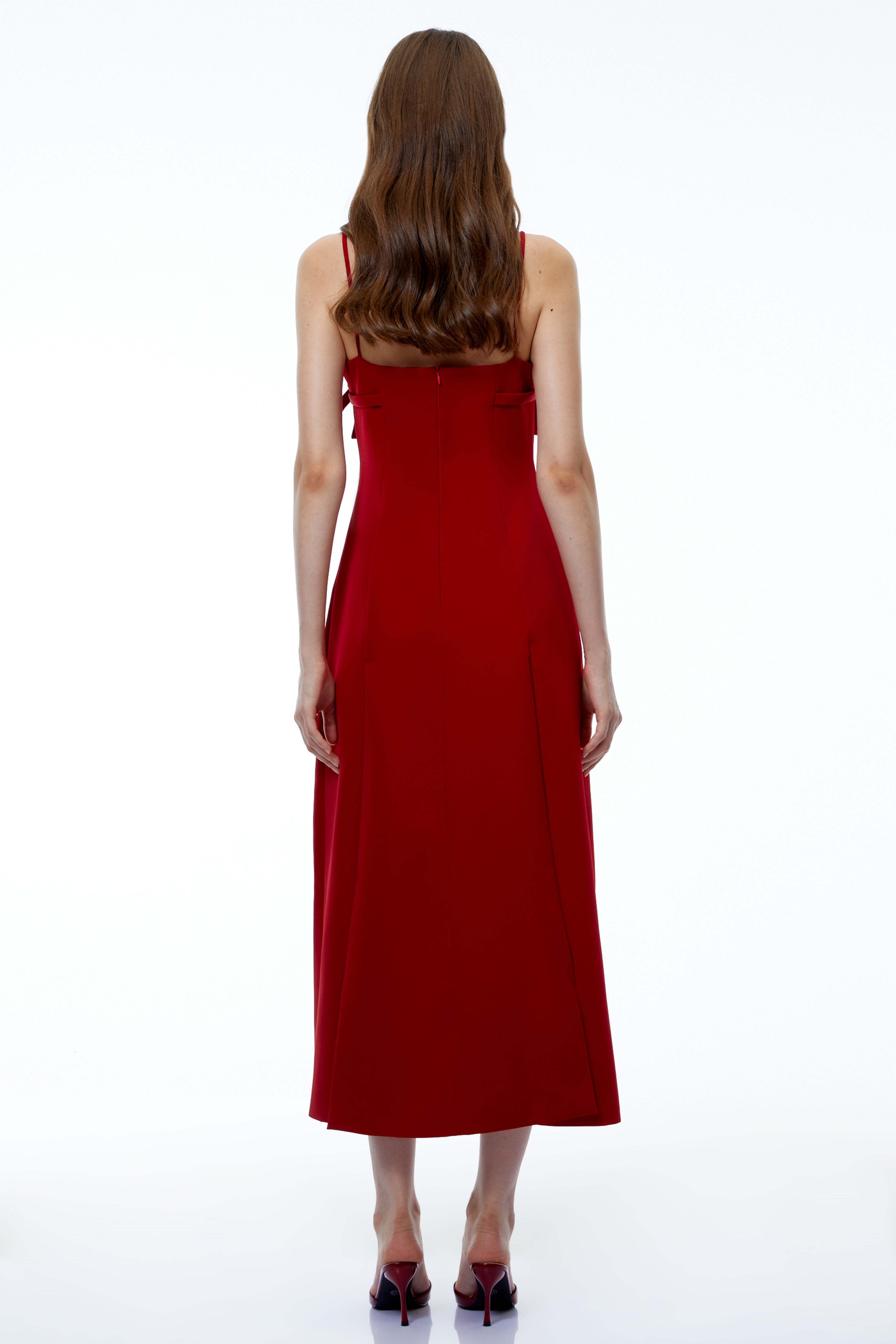 Loredana Red Draped Maxi Dress with Front Slit