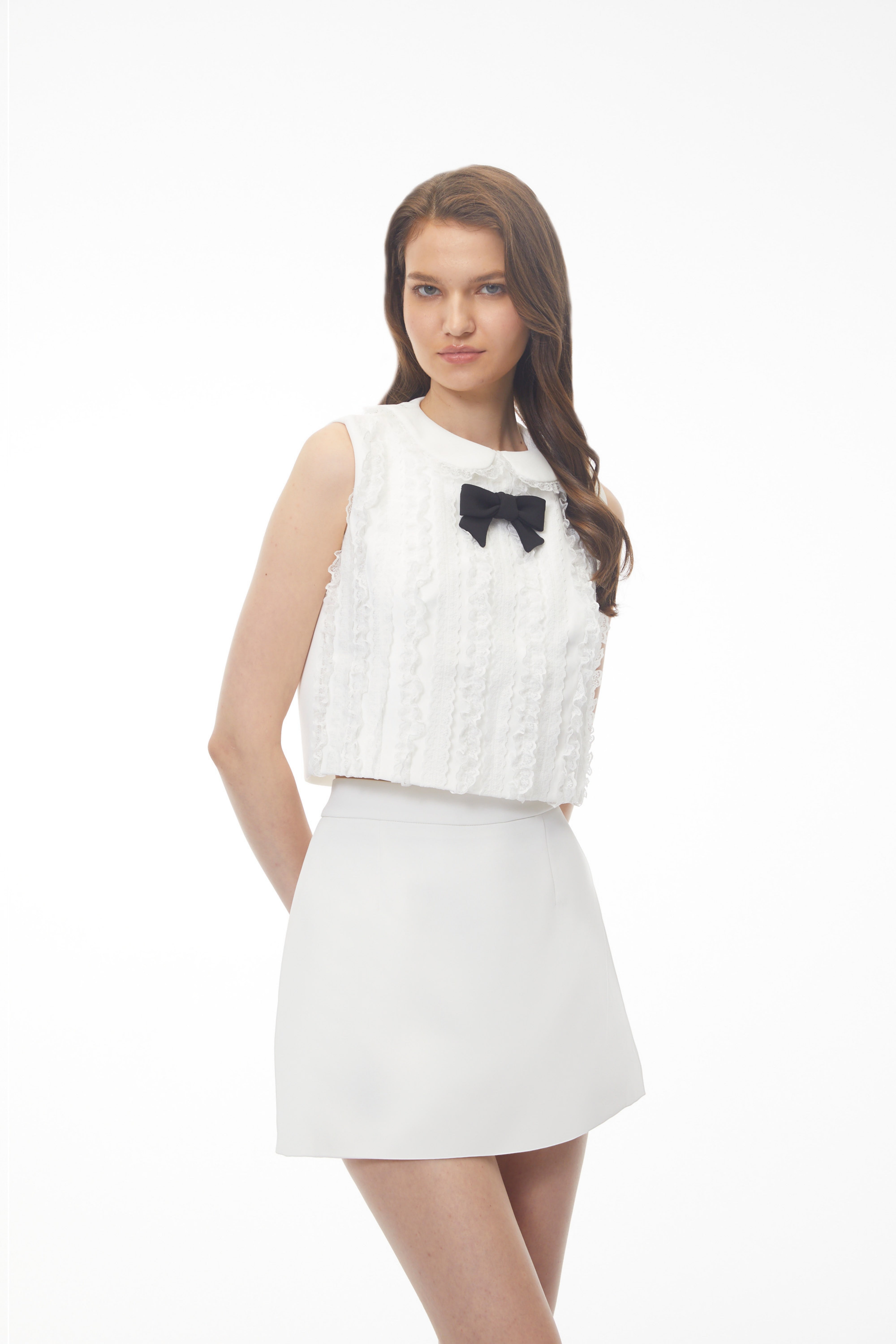 Lorelei White Round Neck Crop Top & Skirt Set