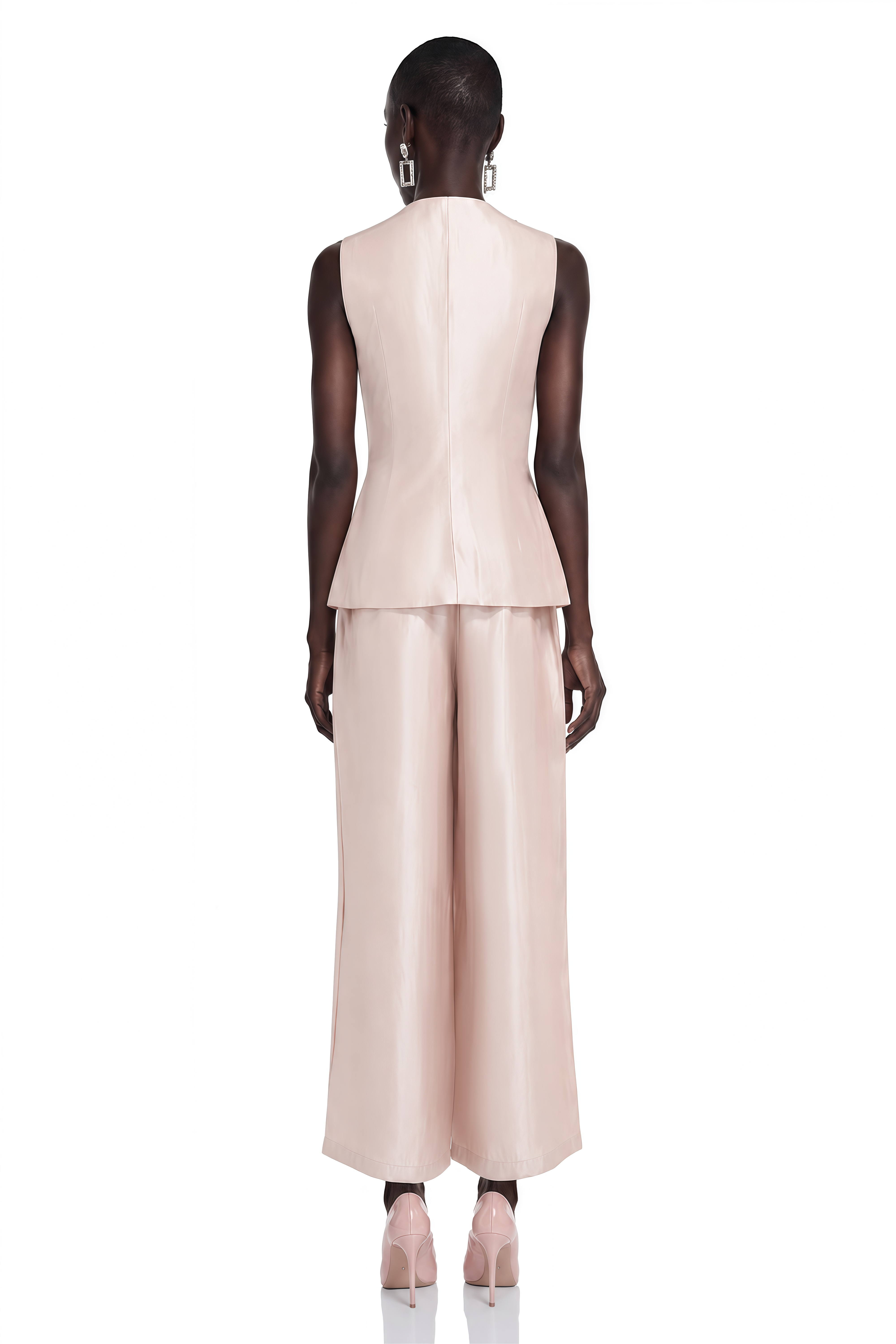 Lorraine Pink Tailored Vest & Trousers Set with Metal Brooch