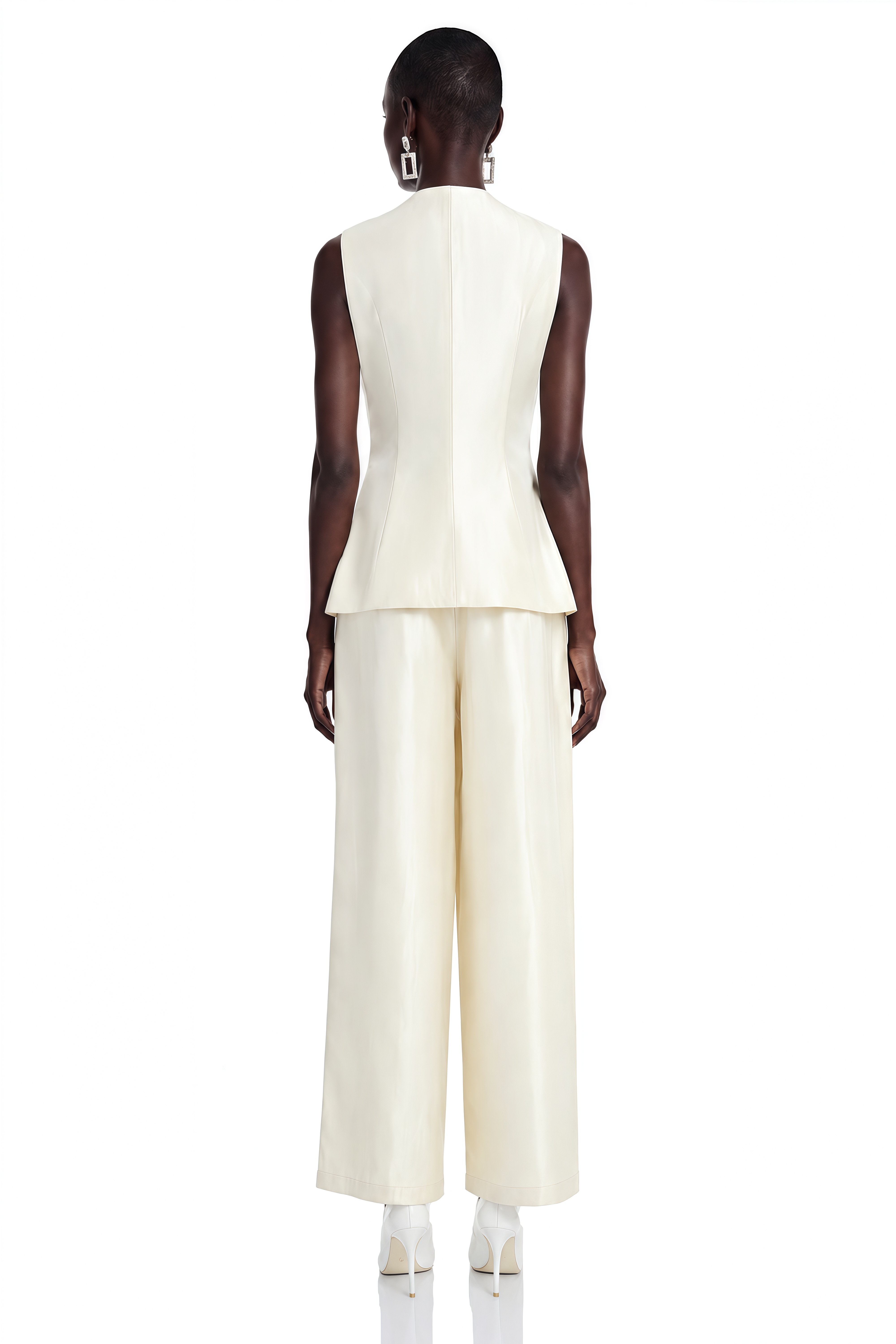 Lorraine White Tailored Vest & Trousers Set with Metal Brooch