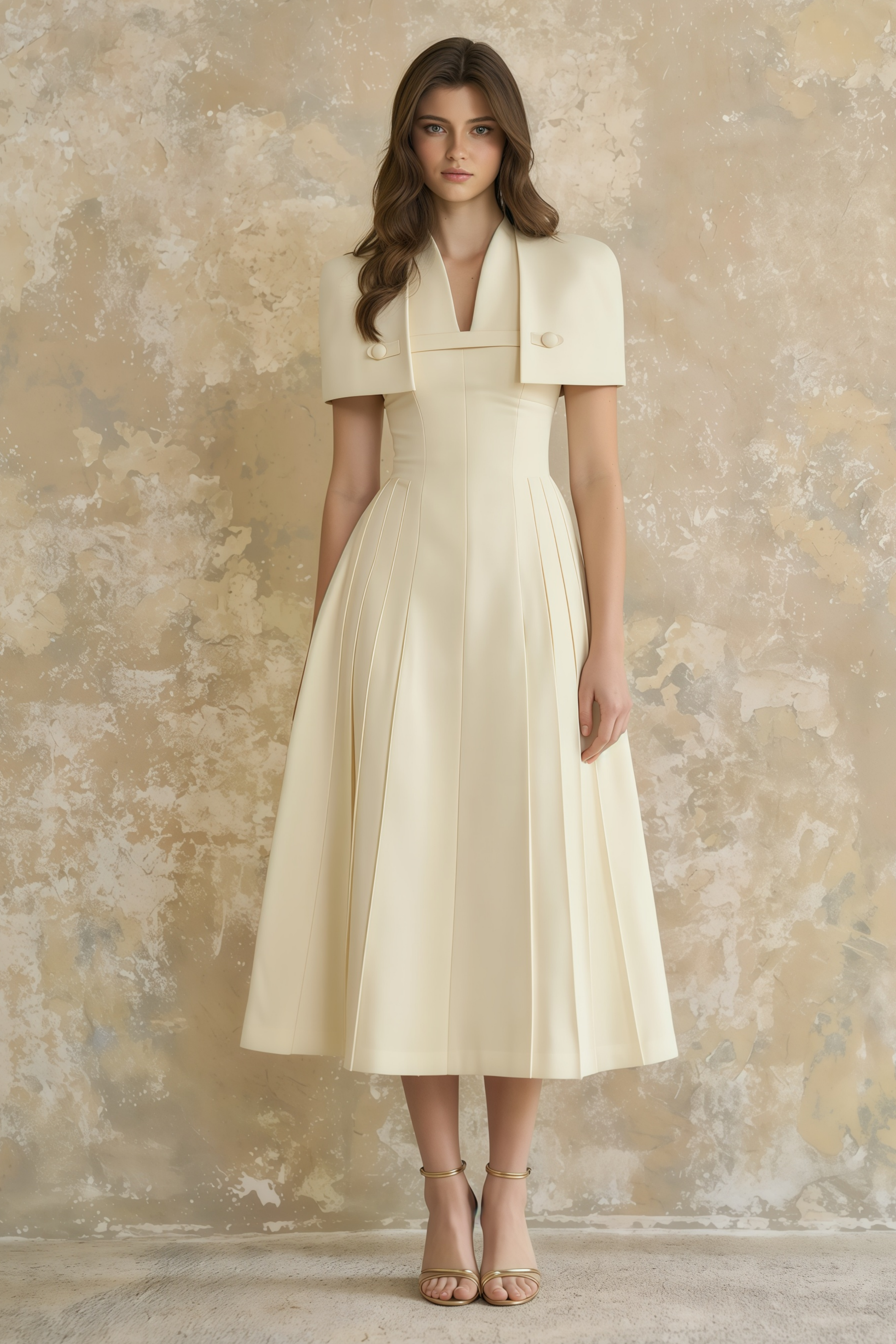 فستان ميدي شيريد بتفاصيل شال محايد من Lovisa