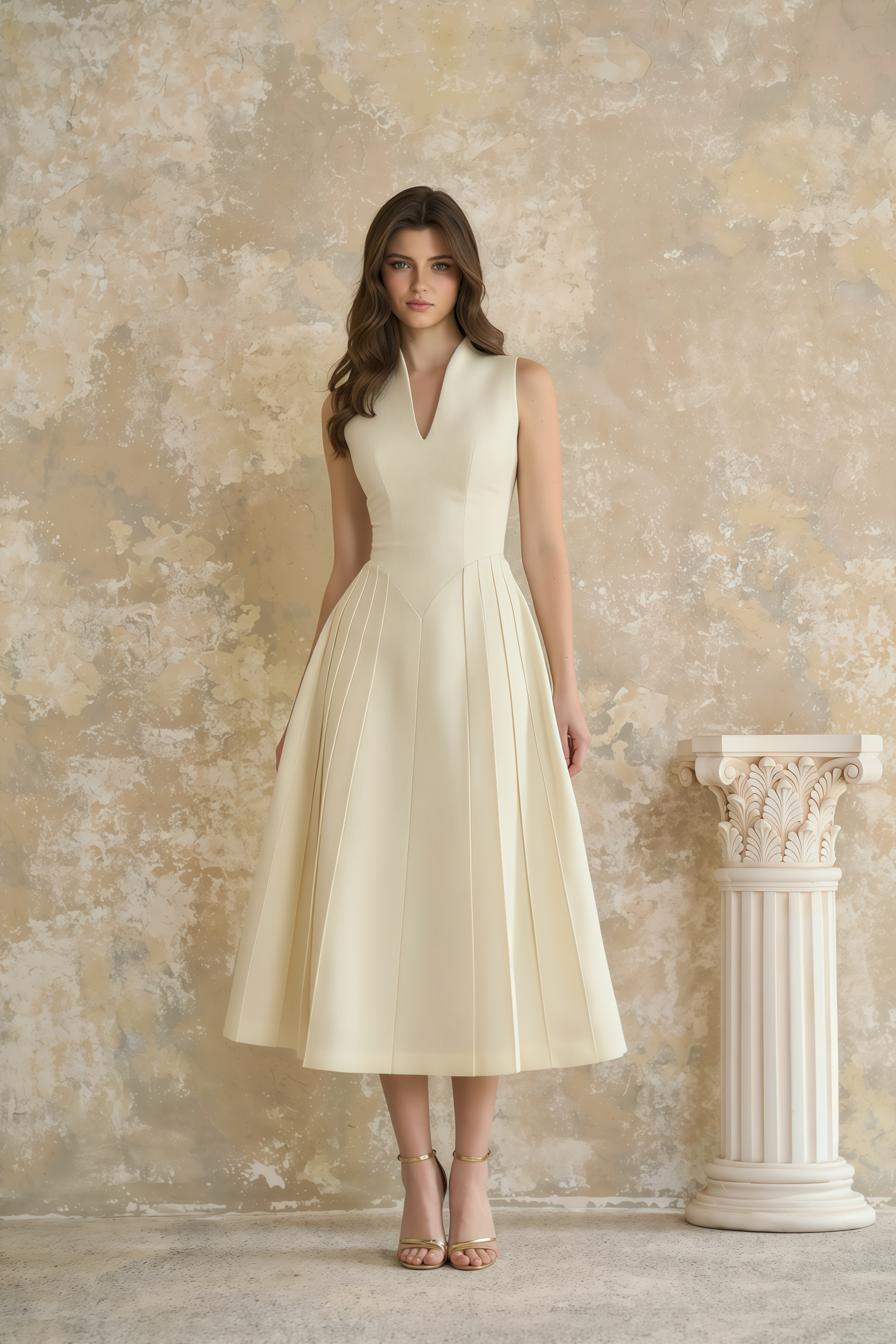 Lovisa Neutrales Schulterfreies Midikleid mit gerafftem Detail