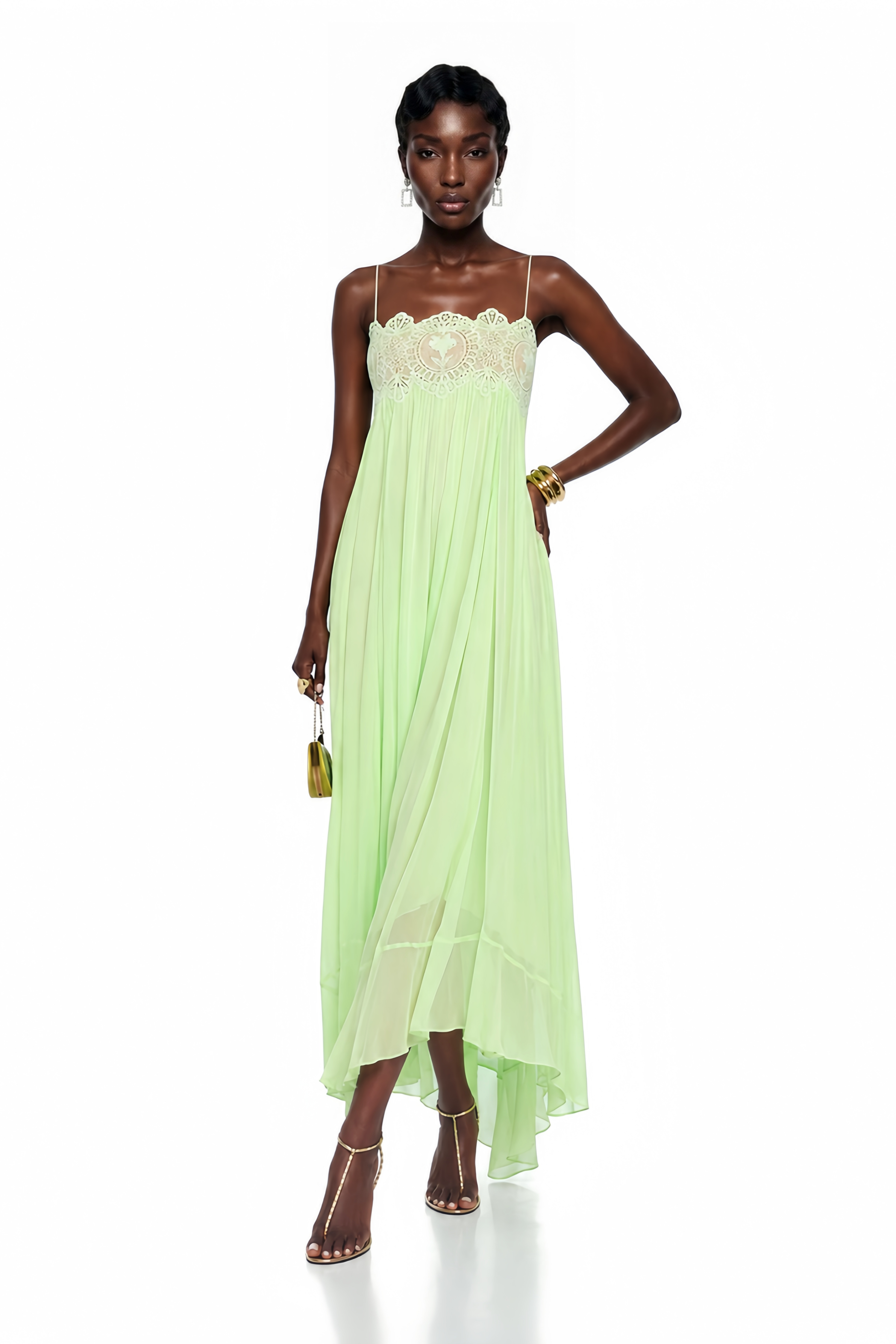 Luciana Emerald Green Sleeveless Maxi Dress with Lace Panels