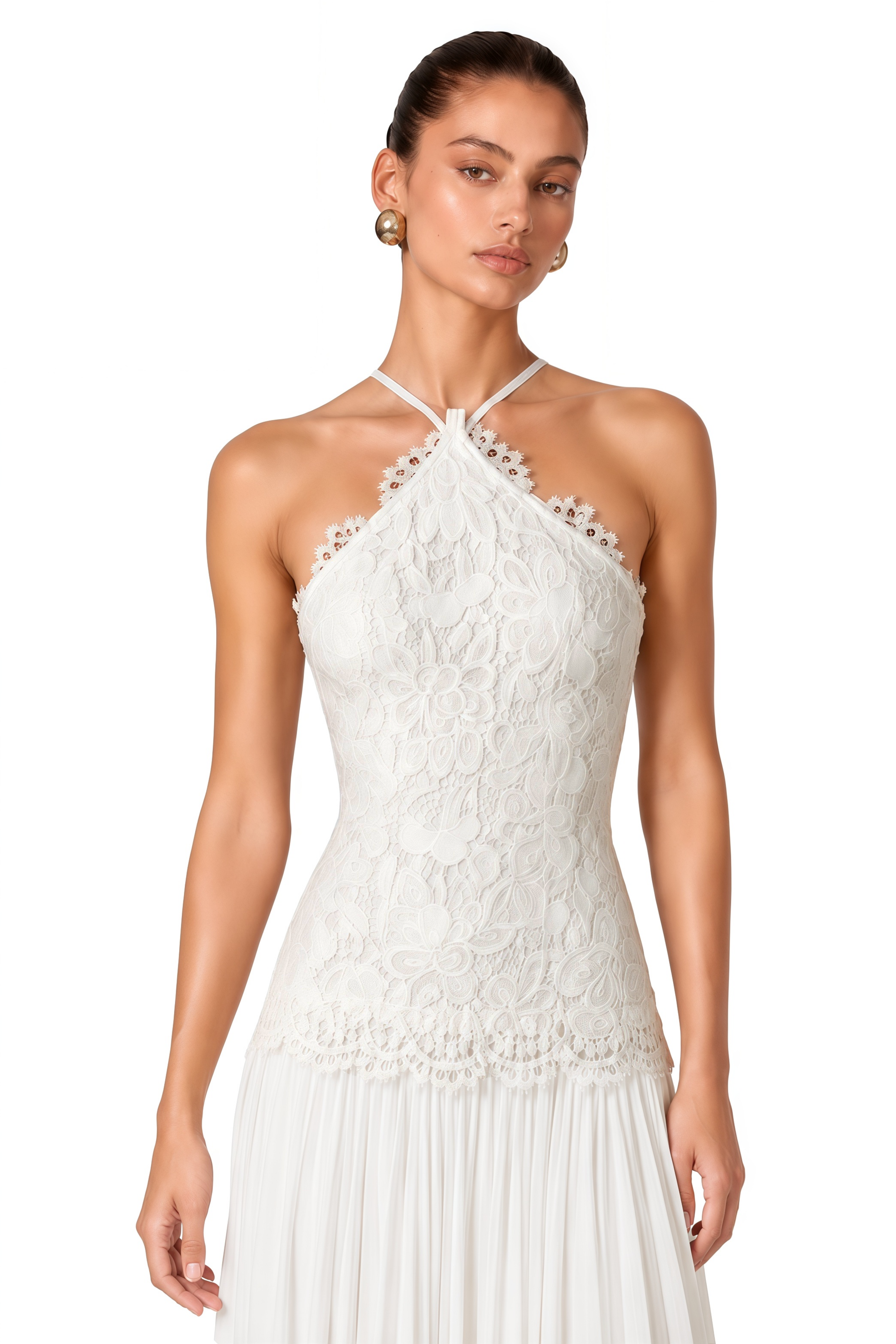 Lucille White Halterneck Flowy Maxi Dress