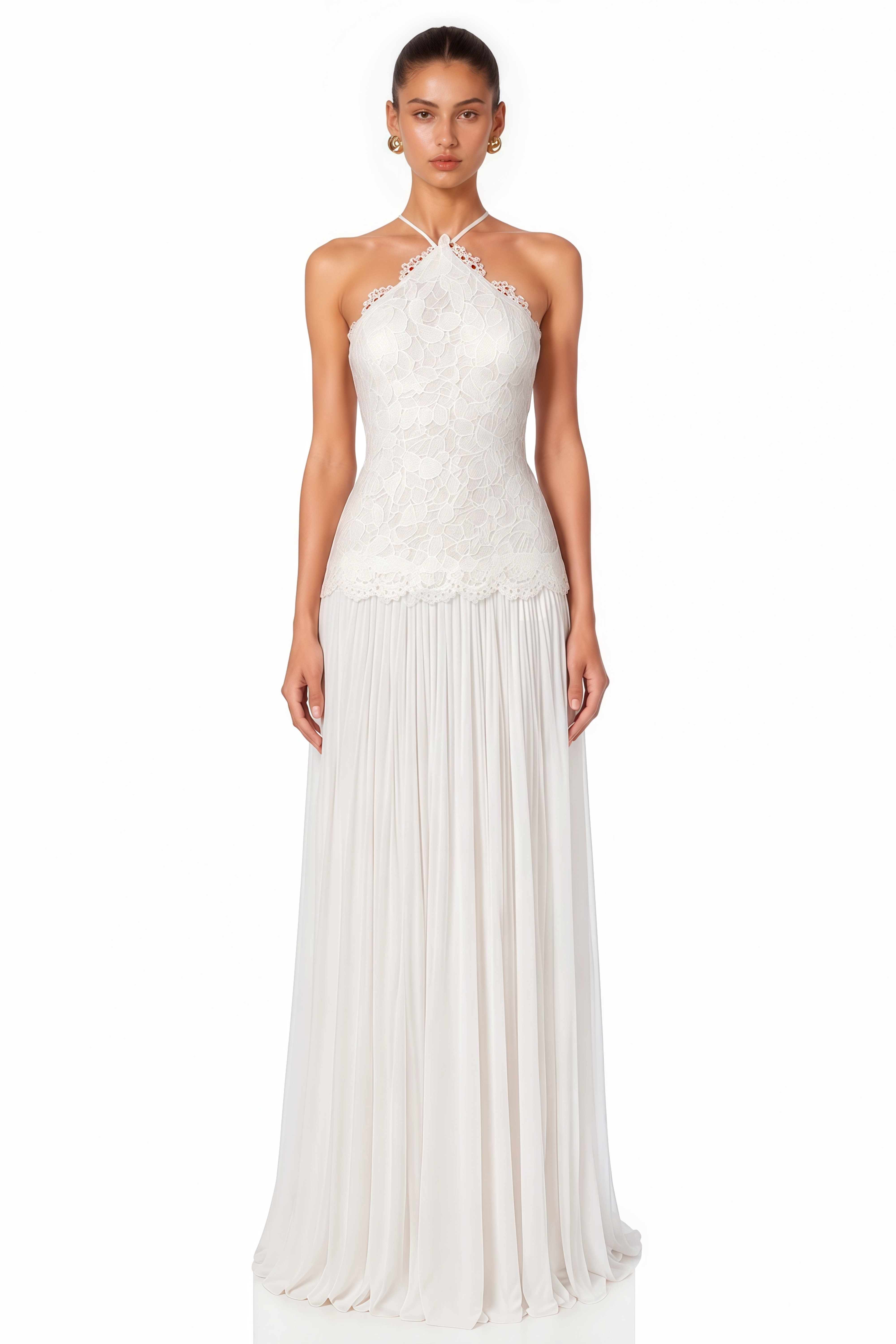 Lucille White Halterneck Flowy Maxi Dress