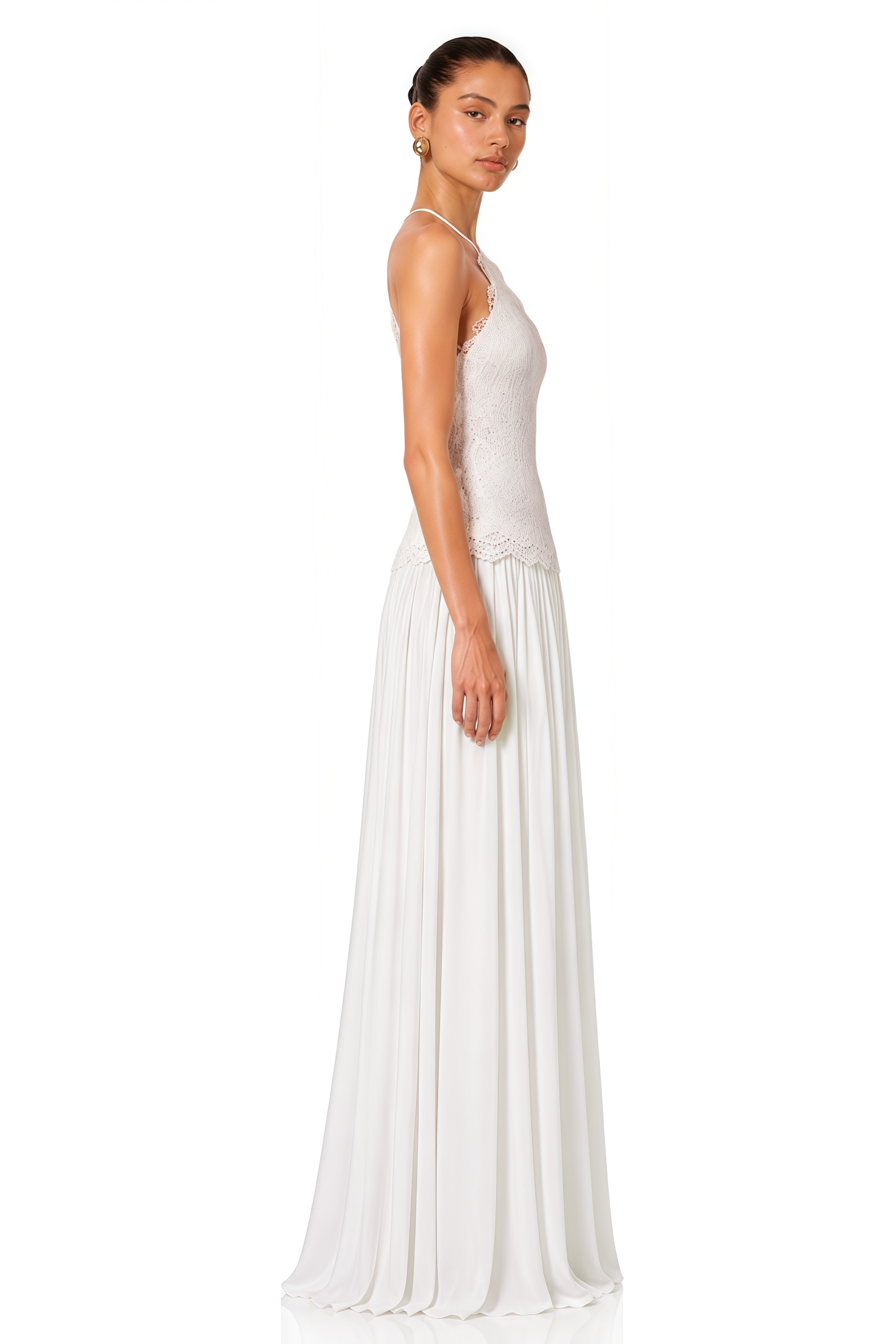 Lucille White Halterneck Flowy Maxi Dress