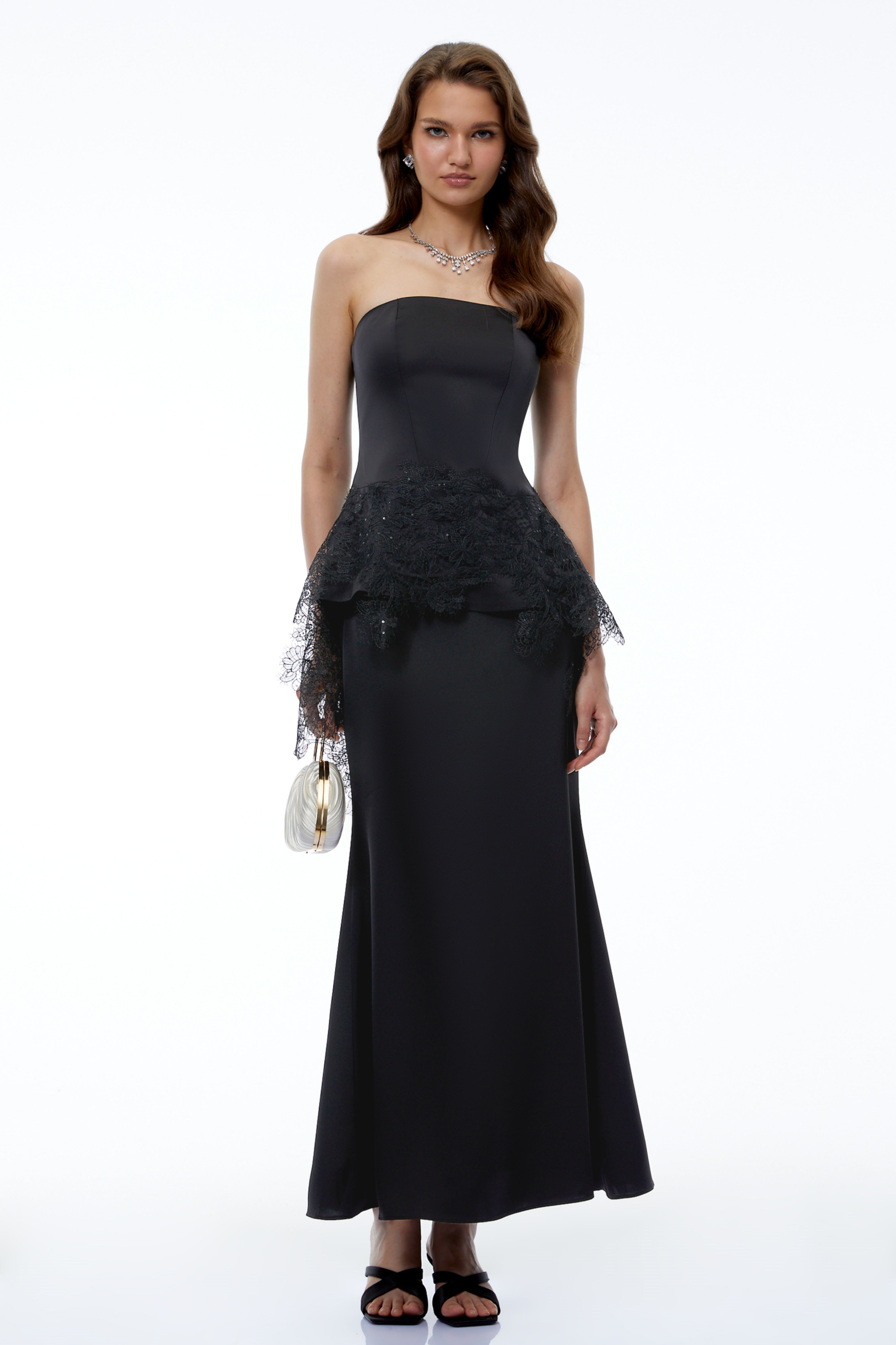 Lucrezia Black Strapless Lace Top & Skirt Set