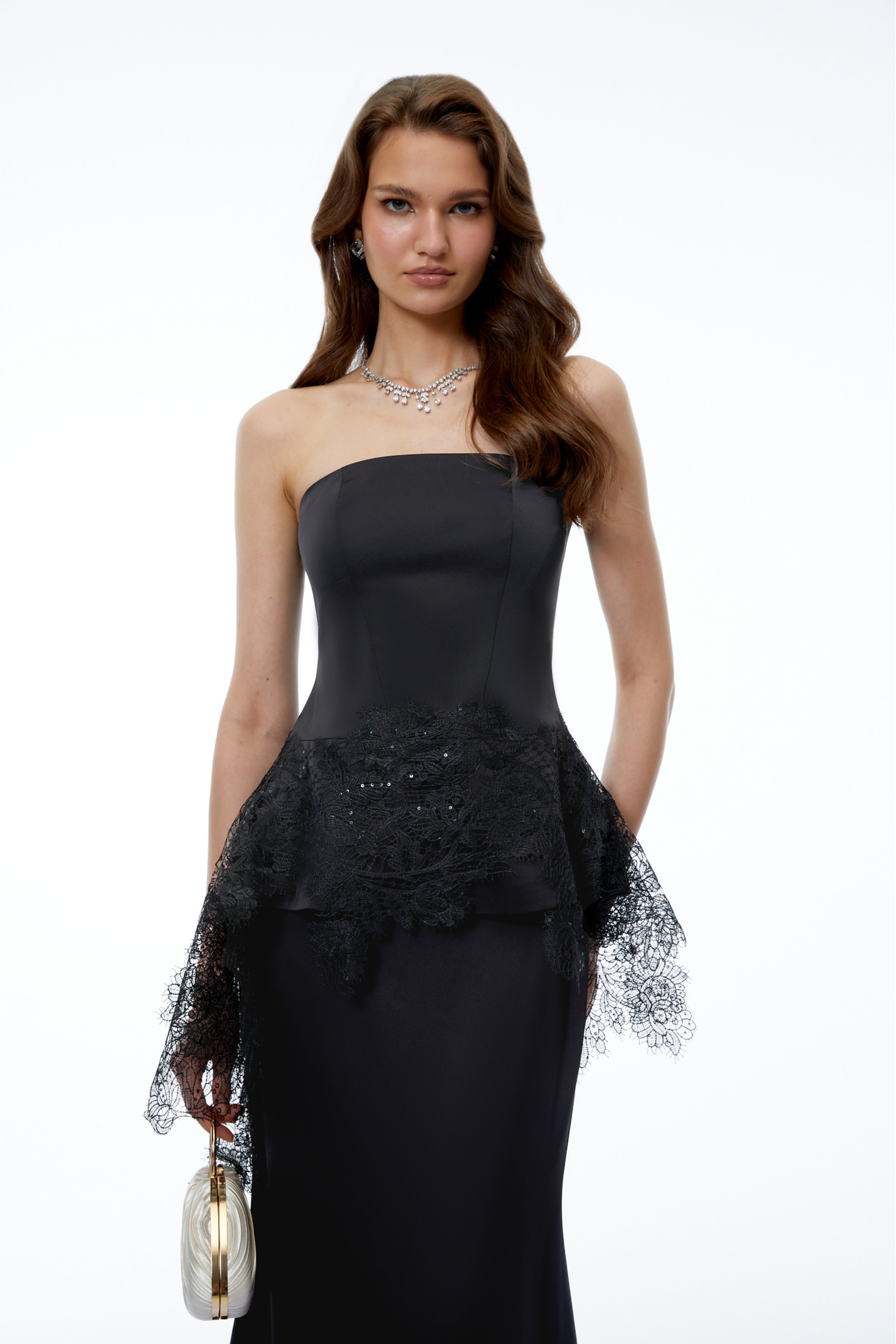 Lucrezia Black Strapless Lace Top & Skirt Set
