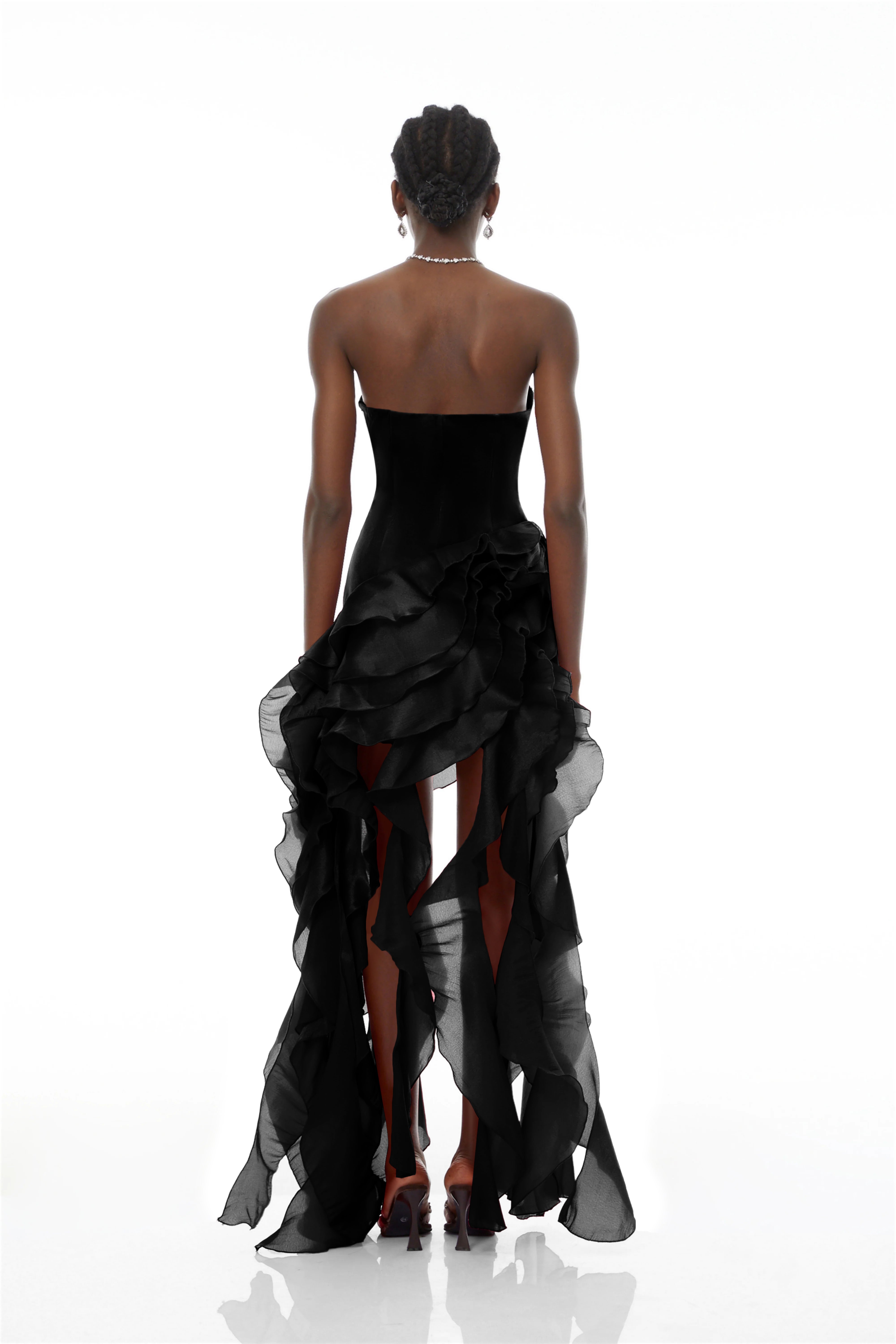 Lunetta Black Strapless Ruffled Maxi Dress