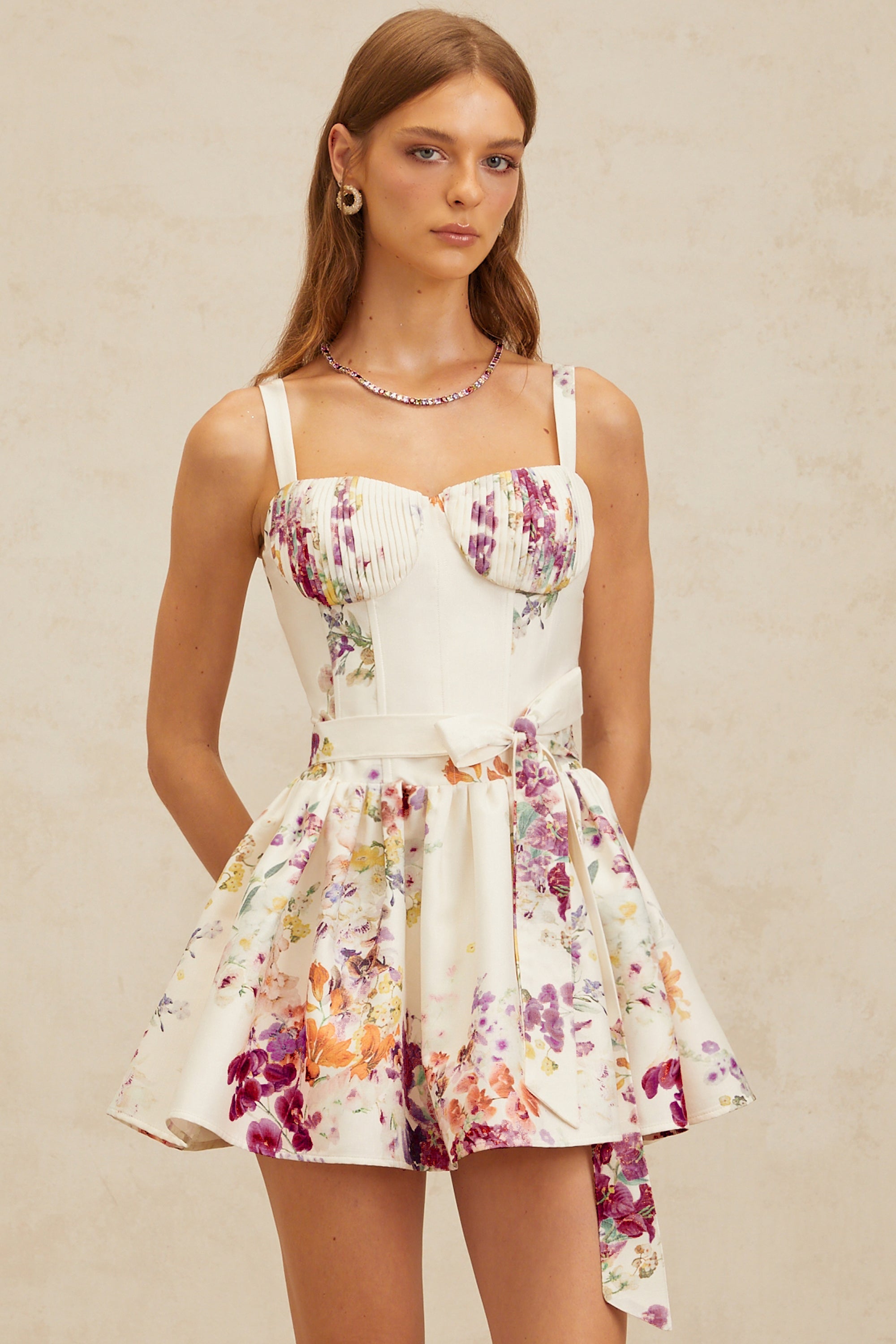 Juliette White Self-Tie Floral Print Mini Dress (Final Sale)