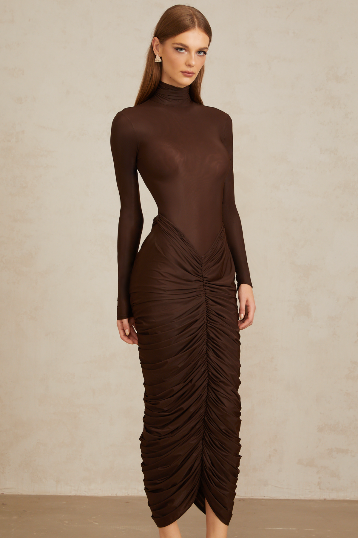 molly mae brown ruched dress Ruched Bodycon Maxi Dress(MS219) olive green / XXL