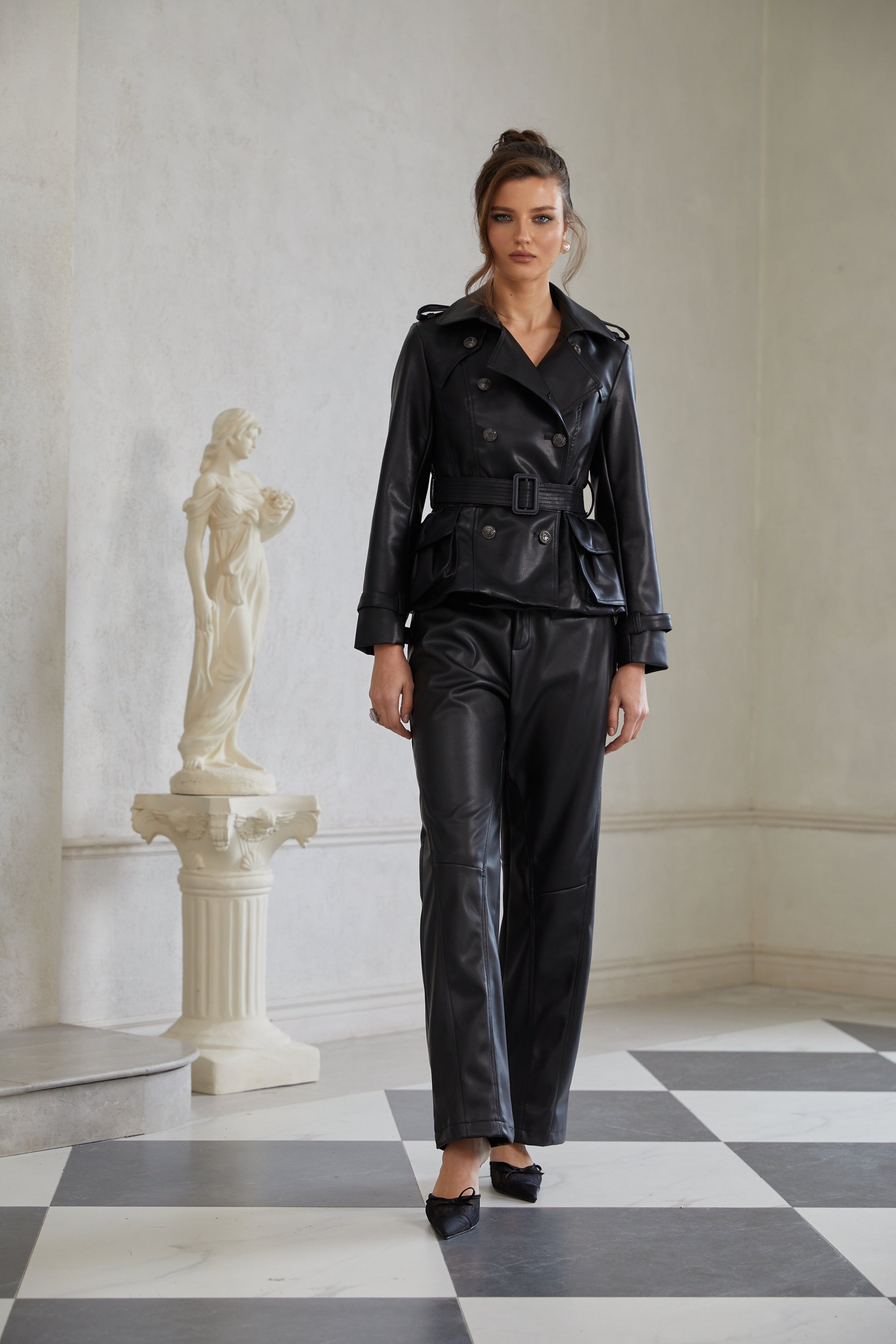 Melanie Black Zweireihige Leder-Bikerjacke (Endverkauf)