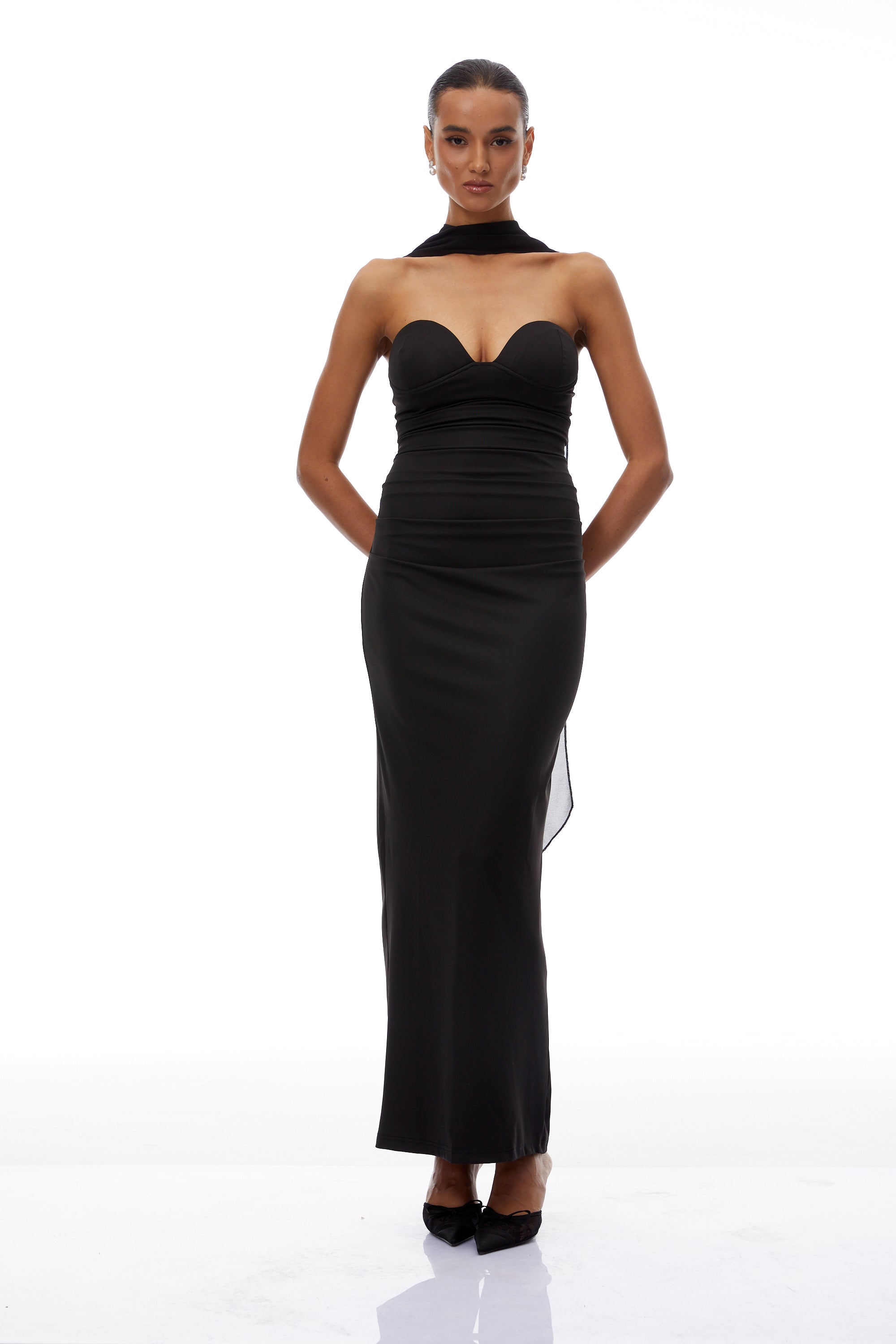 Aslak Black Ruched Corset Maxi Dress (Final Sale)