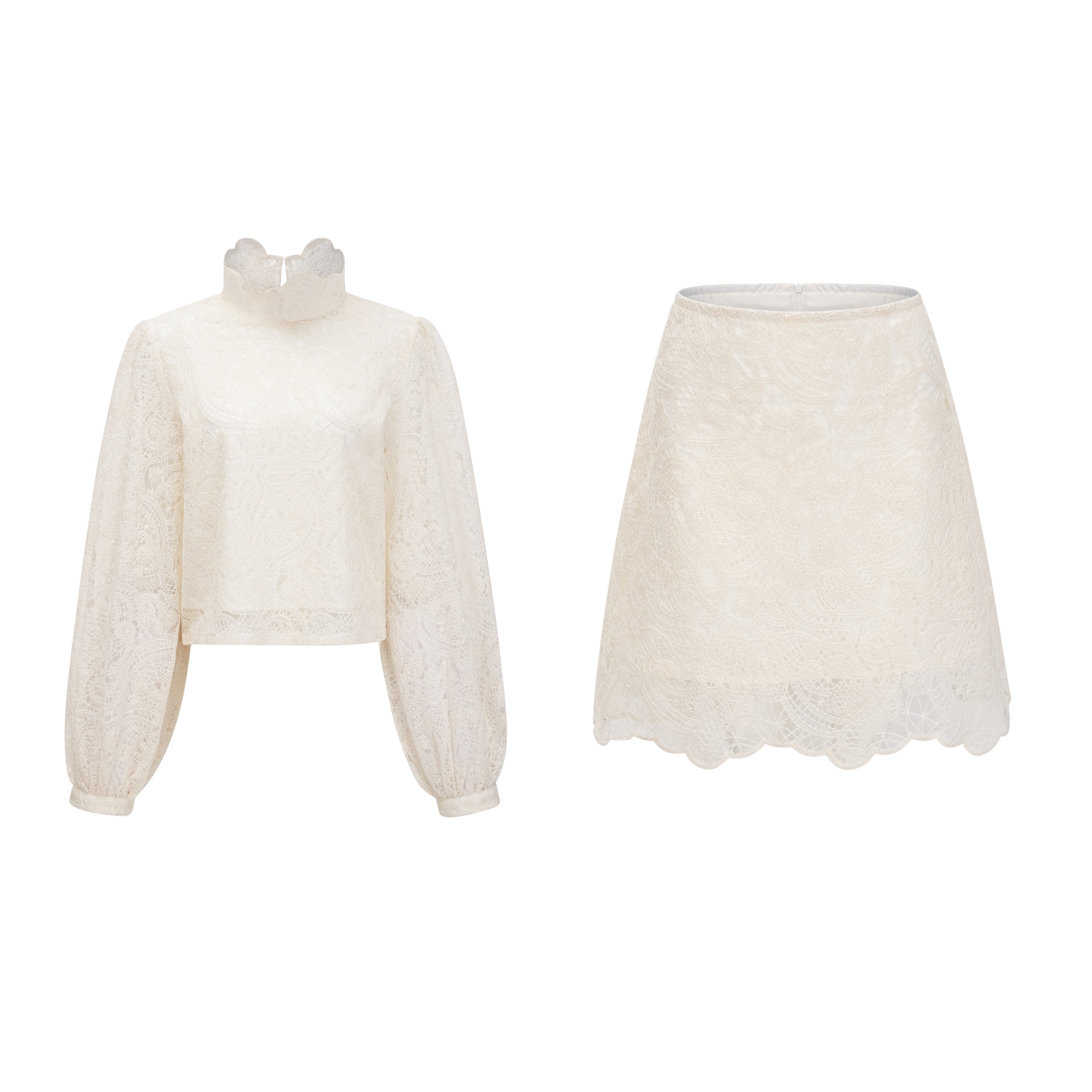 White Lace Blouse & Skirt Set