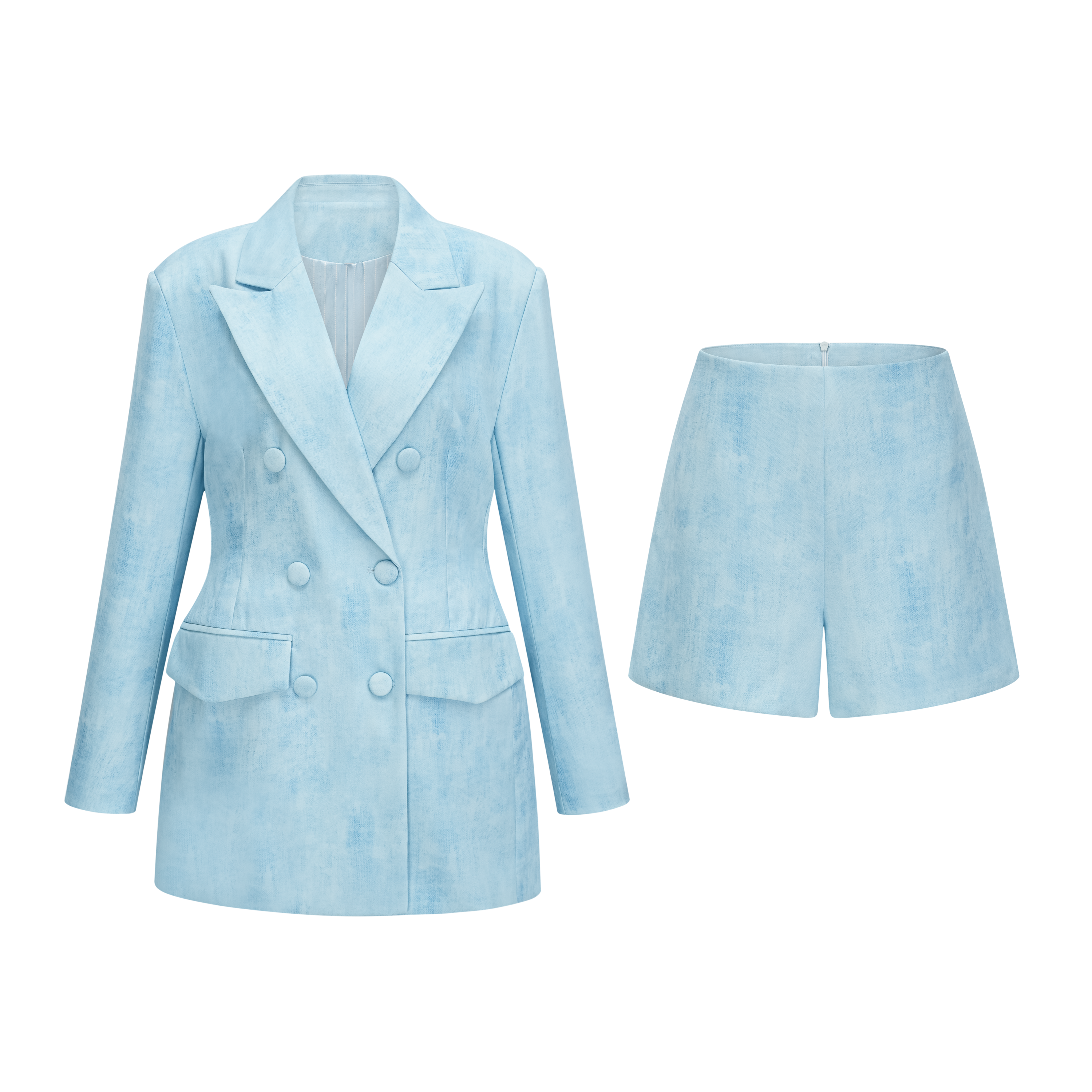 Célestine Blue Double-Breasted Blazer & Shorts Set